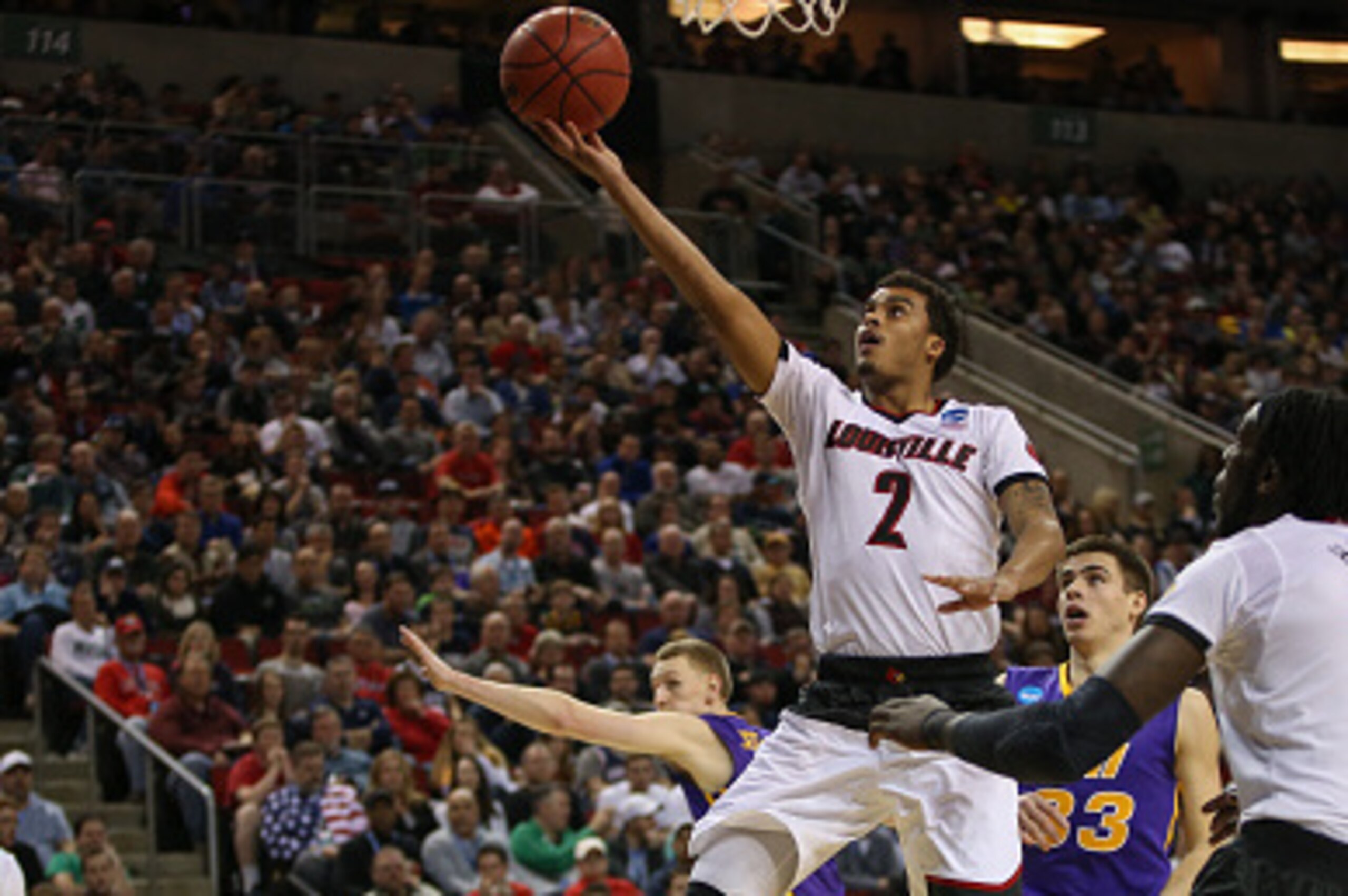 SEATTLE, WA - MARCH 22:  Quentin Snider #2 of the Louisville Cardinals in action against the UNI Panthers during the third round of the 2015 Men's NCAA Basketball Tournament at Key Arena on March 22, 2015 in Seattle, Washington.  (Photo by Otto Greule Jr/