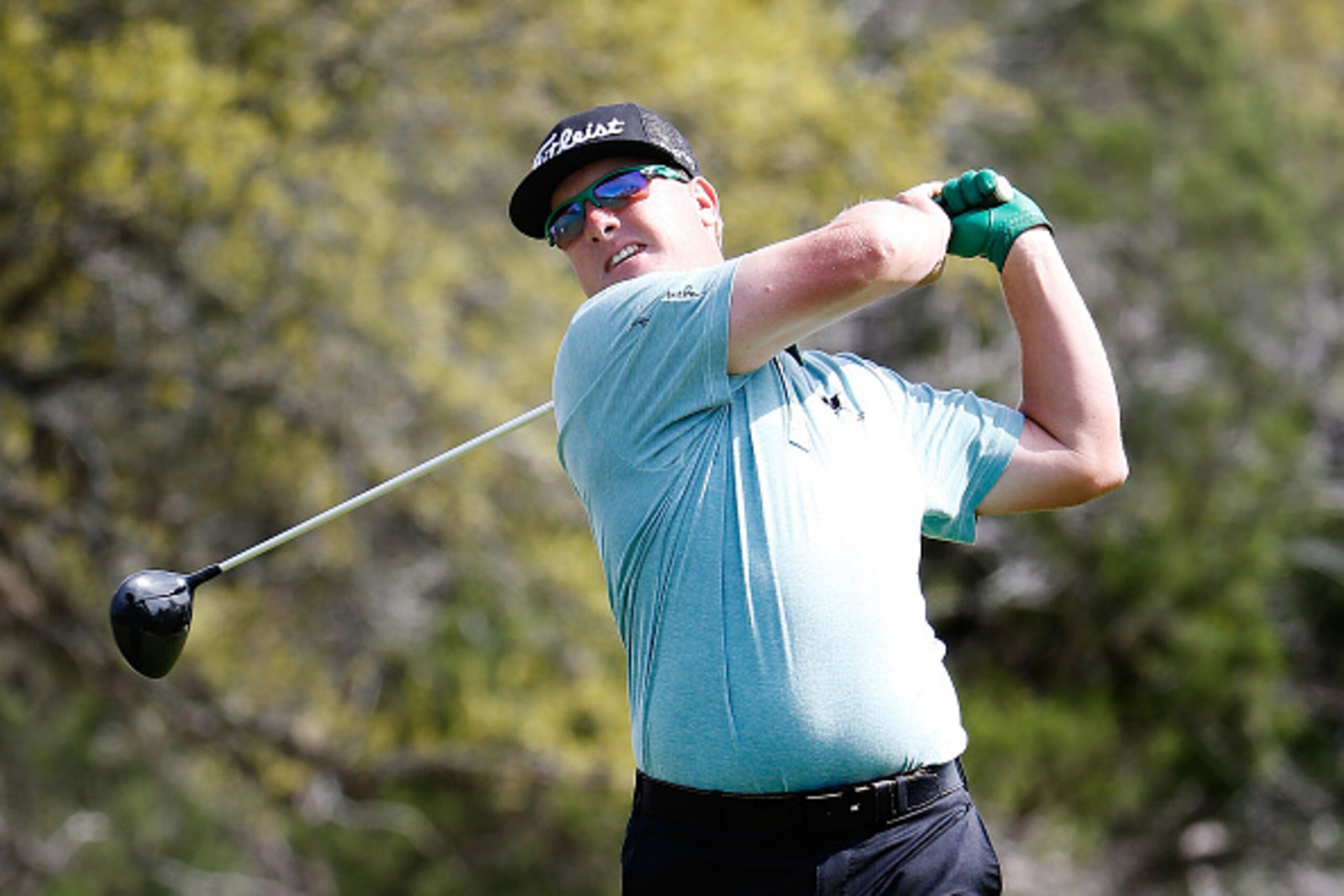 SAN ANTONIO, TX - MARCH 26:  Charley Hoffman tees off on the eighth hole during round one of the Valero Texas Open at TPC San Antonio AT&T Oaks Course on March 26, 2015 in San Antonio, Texas.  (Photo by Christian Petersen/Getty Images)