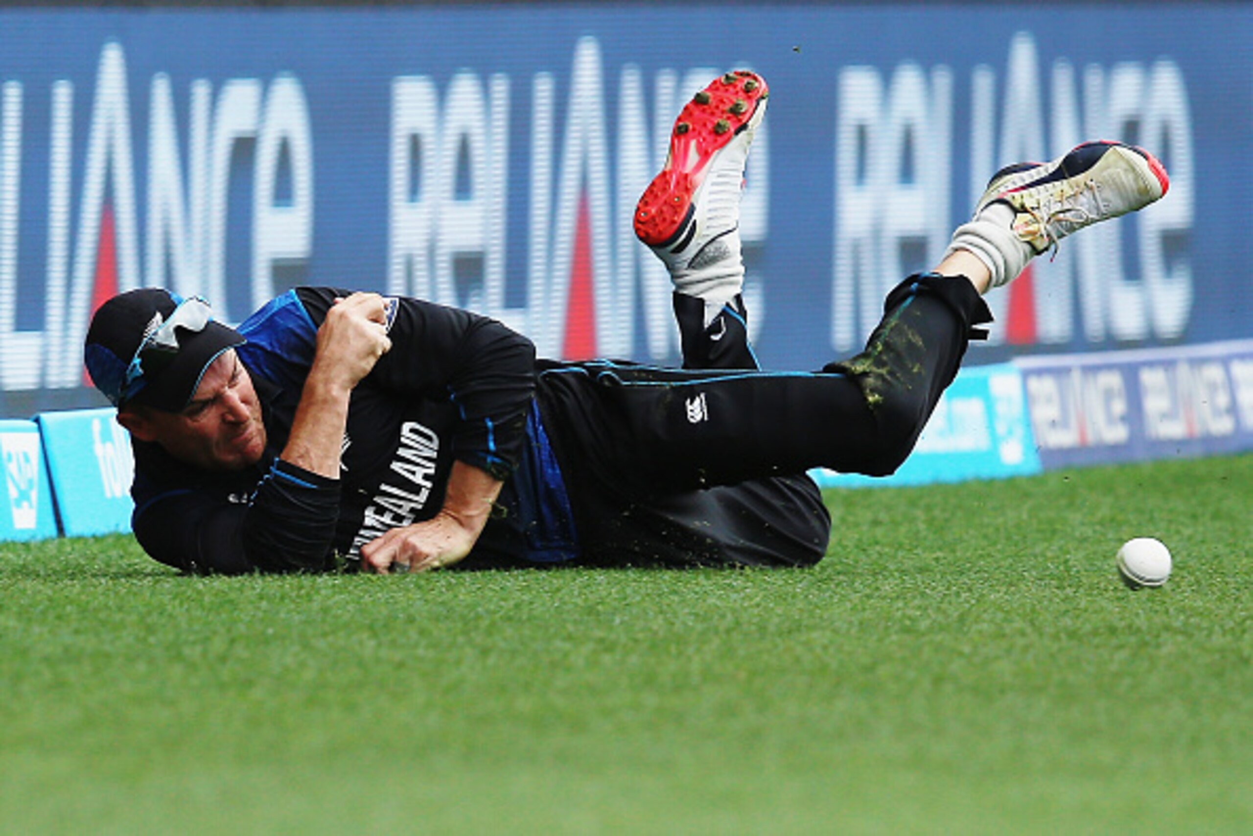 AUCKLAND, NEW ZEALAND - MARCH 24: Brendon McCullum of New Zealand fields during the 2015 Cricket World Cup Semi Final match between New Zealand and South Africa at Eden Park on March 24, 2015 in Auckland, New Zealand.  (Photo by Hannah Peters/Getty Images
