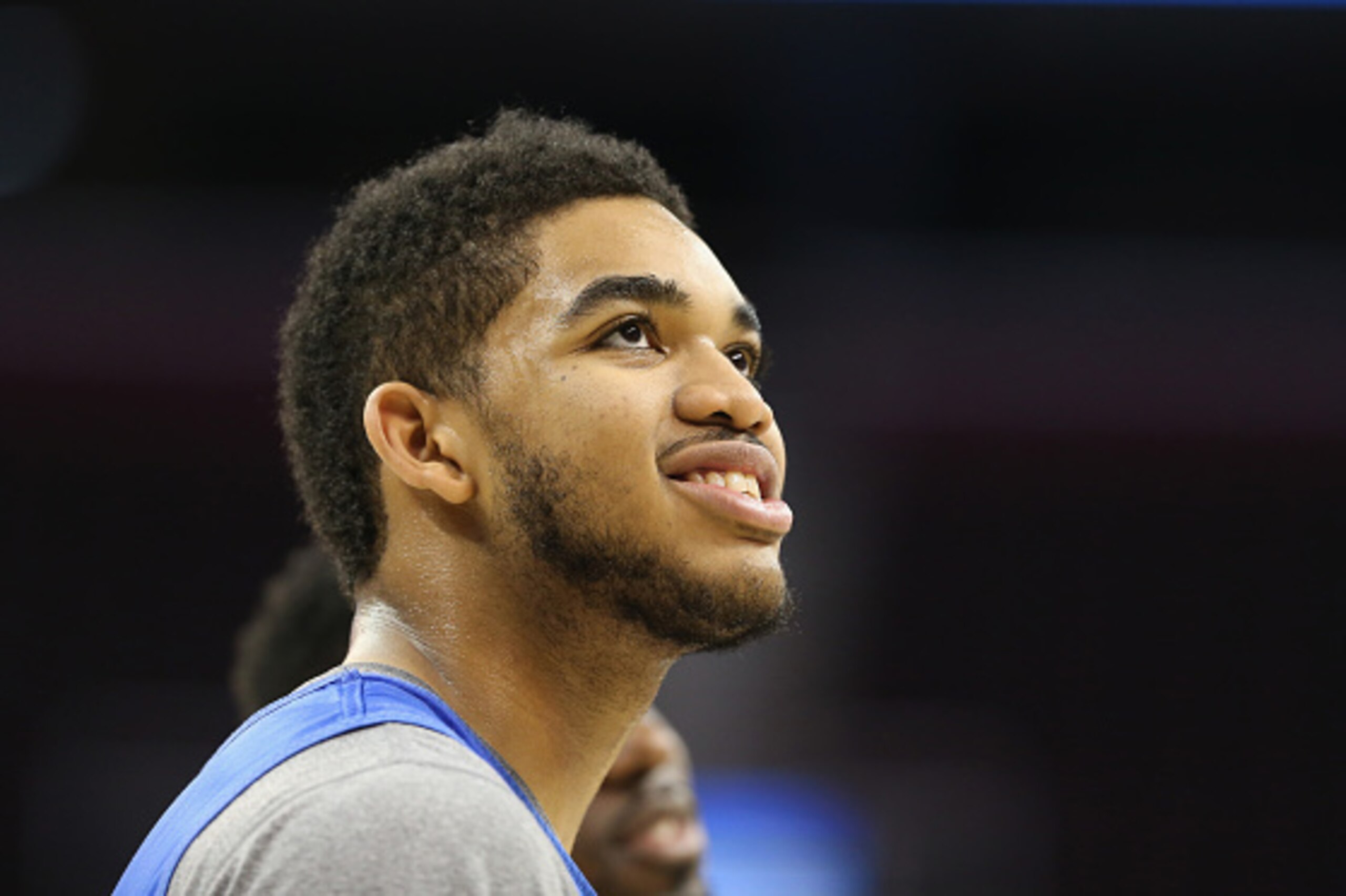 CLEVELAND, OH - MARCH 25:  Karl-Anthony Towns of the Kentucky Wildcats waits to shoot the ball during practice for their Midwest Regional game against West Virginia in the  NCAA Basketball Tournament at Quicken Loans Arena on March 25, 2015 in Cleveland, 