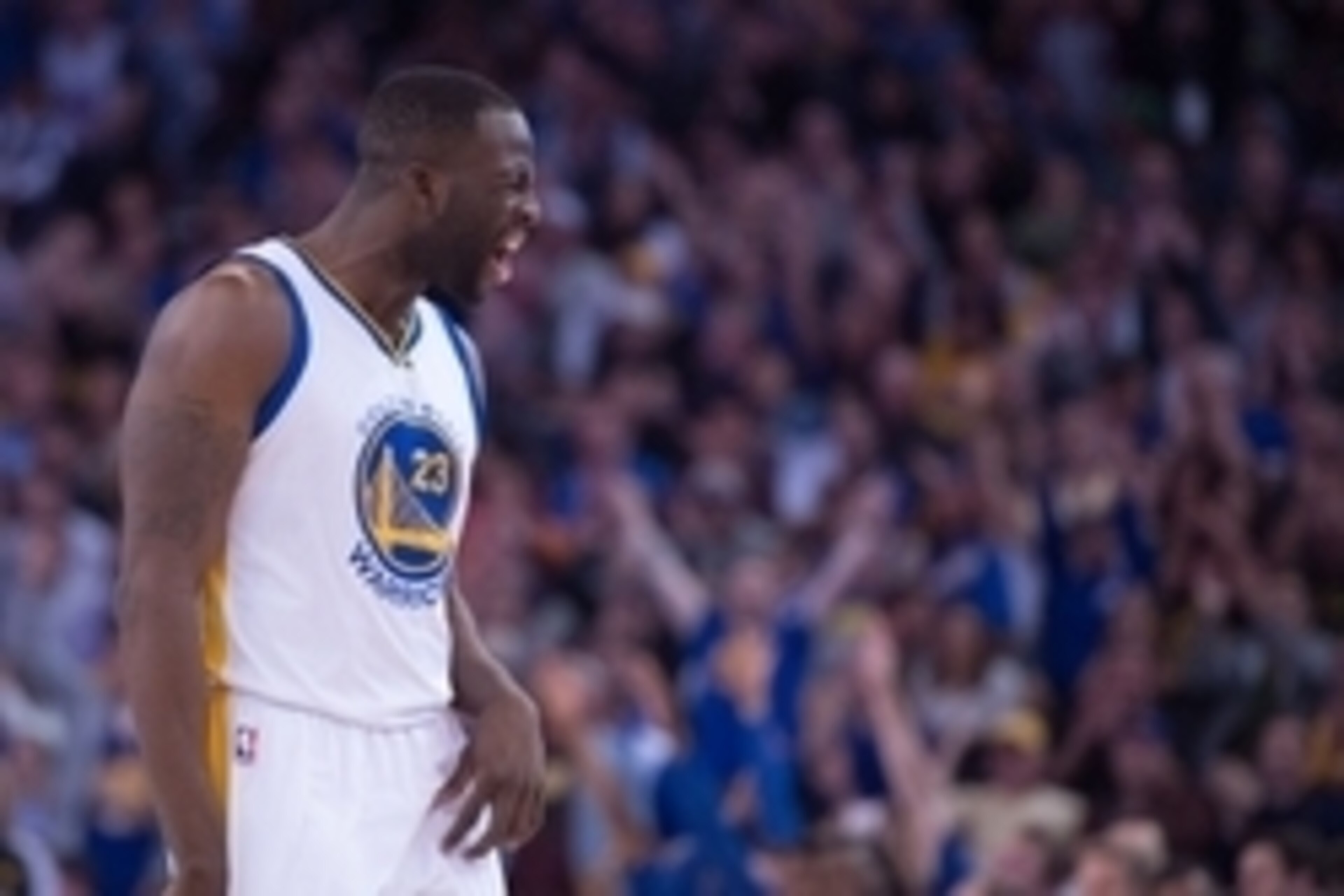 March 23, 2015; Oakland, CA, USA; Golden State Warriors forward Draymond Green (23) celebrates after making a three-point basket against the Washington Wizards during the second quarter at Oracle Arena. Mandatory Credit: Kyle Terada-USA TODAY Sports