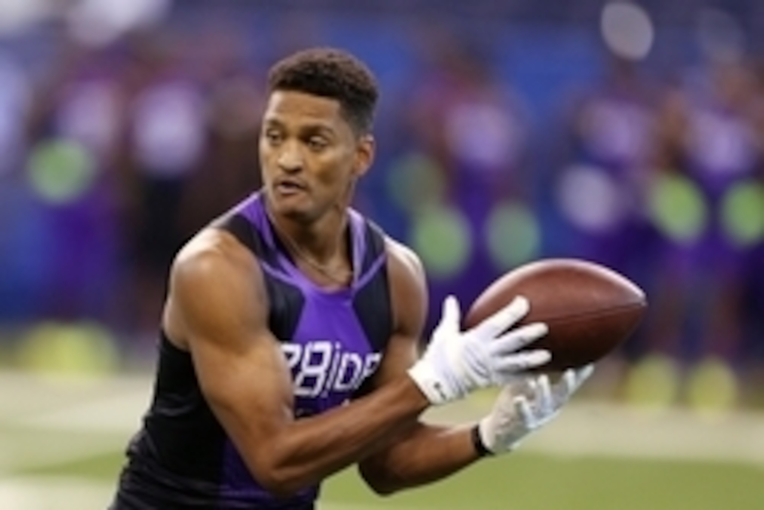 Feb 23, 2015; Indianapolis, IN, USA; Wake Forest Demon Deacons defensive back Kevin Johnson catches a pass in a work out drill during the 2015 NFL Combine at Lucas Oil Stadium. Mandatory Credit: Brian Spurlock-USA TODAY Sports