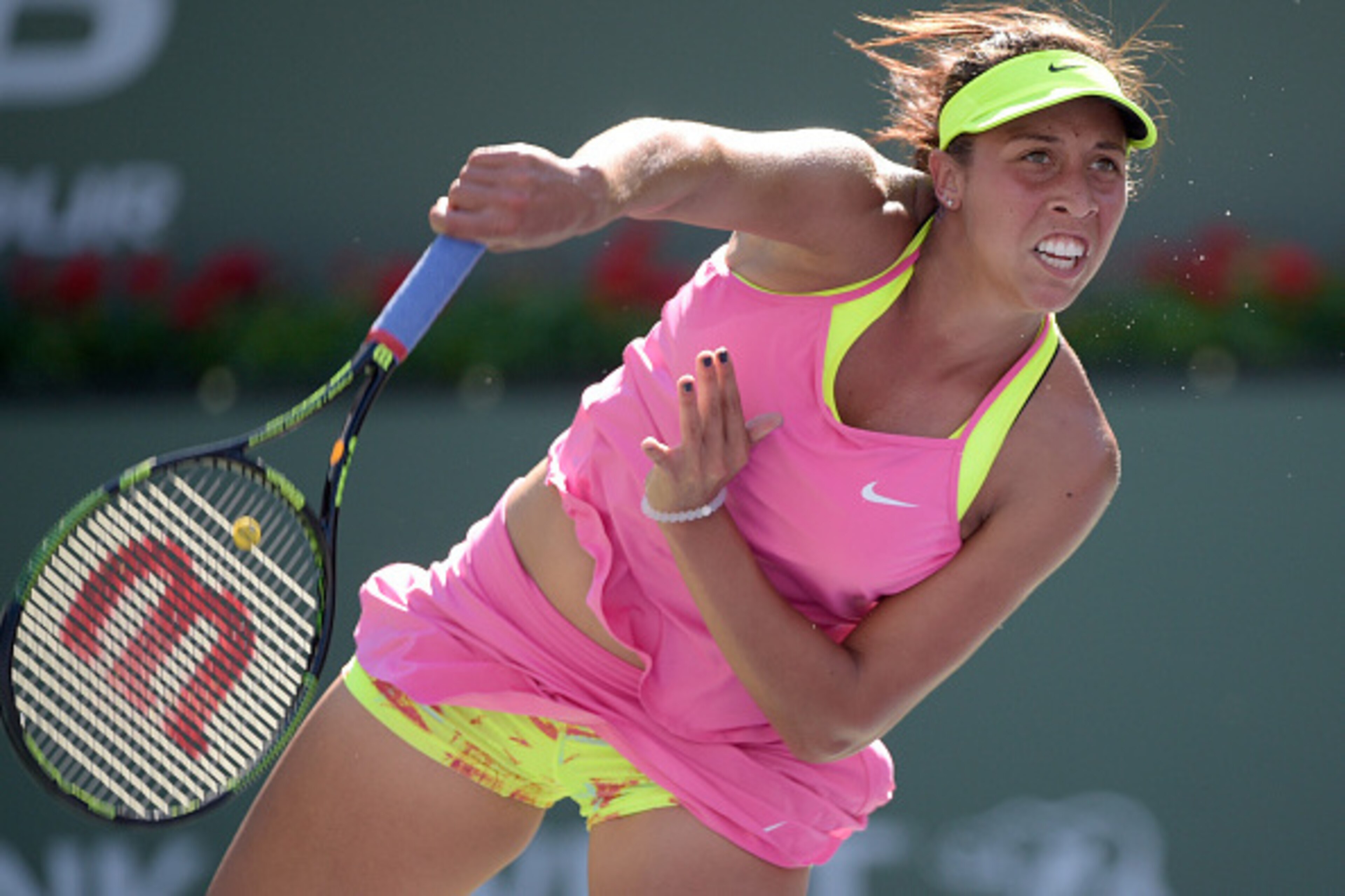 INDIAN WELLS, CA - MARCH 14:  Madison Keys serves in her match against Klara Koukalova of the Czech Republic during the BNP Parisbas Open at the Indian Wells Tennis Garden on March 14, 2015 in Indian Wells, California.  (Photo by Harry How/Getty Images)