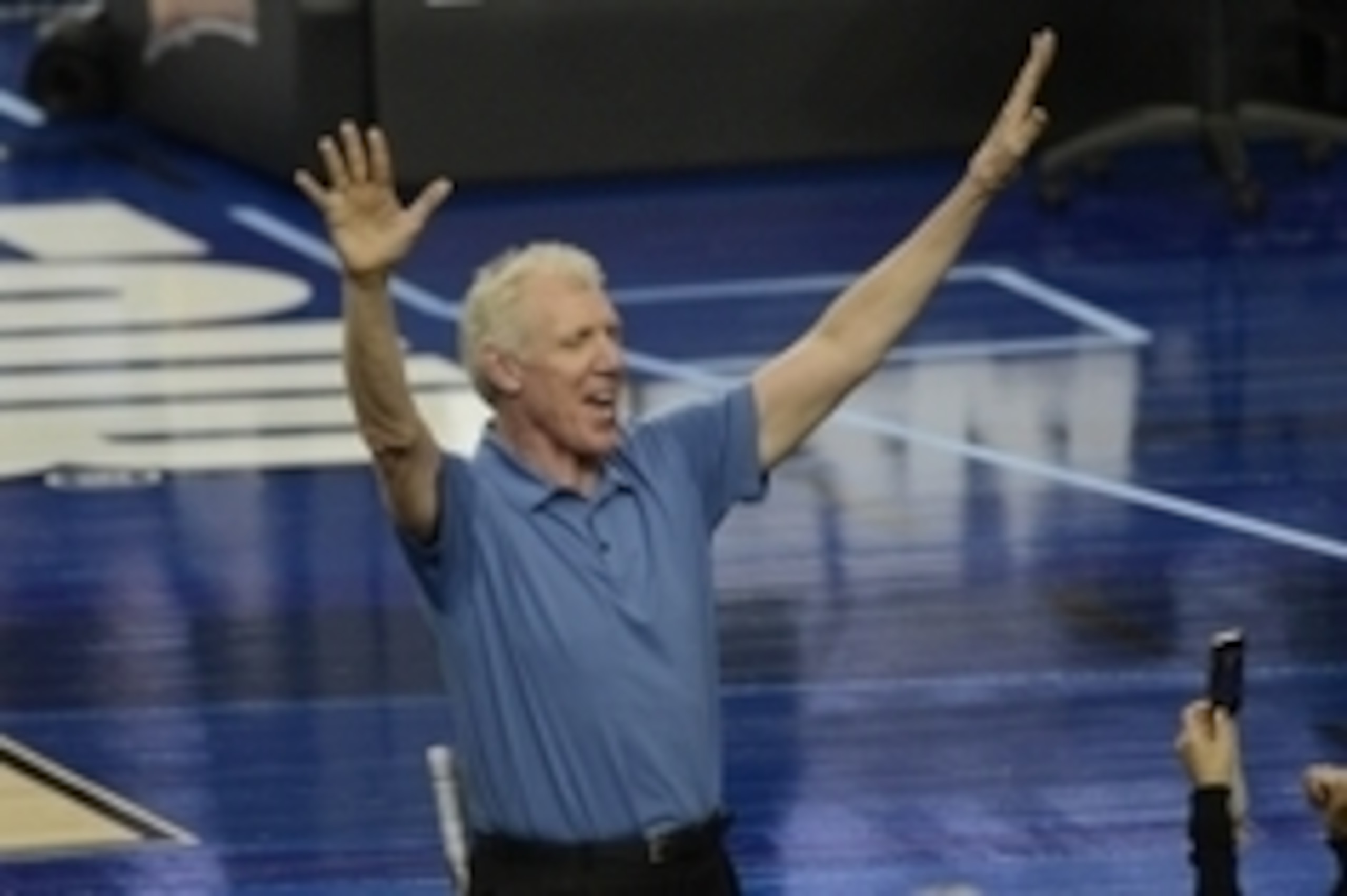 Apr 6, 2013; Atlanta, GA, USA; UCLA and comer NBA star Bill Walton poses for a picture prior to the start of the game between Louisville Cardinals and the Wichita State Shockers in the semifinals  of the 2013 NCAA mens Final Four at the Georgia Dome.  Man