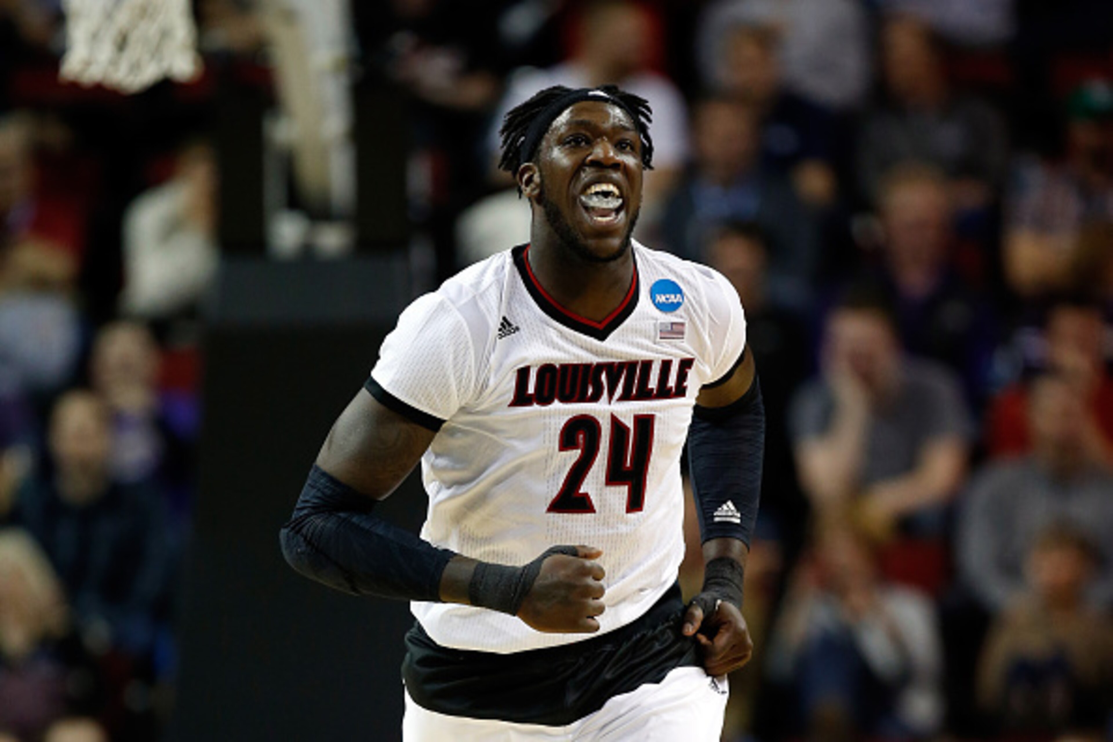SEATTLE, WA - MARCH 22:  Montrezl Harrell #24 of the Louisville Cardinals reacts after a shot in the first half of the game against the Northern Iowa Panthers during the third round of the 2015 NCAA Men's Basketball Tournament at KeyArena on March 22, 201