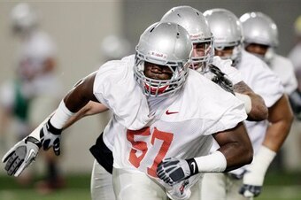 Chase Farris (57) is Ohio State's front-runner at right tackle right now.