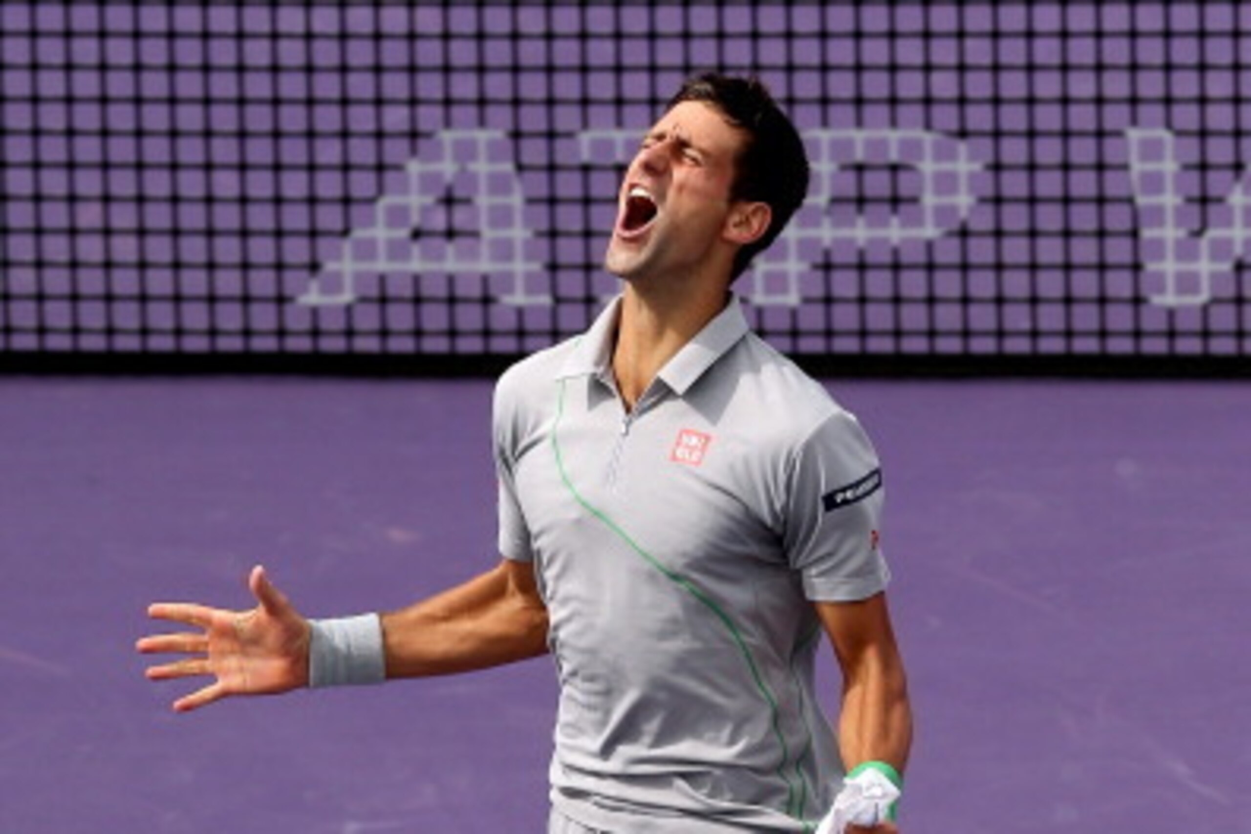 KEY BISCAYNE, FL - MARCH 30:  Novak Djokovic of Serbia celebrates his win over Rafael Nadal of Spain during the final of the Sony Open at the Crandon Park Tennis Center on March 30, 2014 in Key Biscayne, Florida.  (Photo by Matthew Stockman/Getty Images)