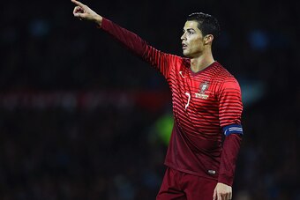 MANCHESTER, ENGLAND - NOVEMBER 18:  Cristiano Ronaldo of Portugal gestures during the International Friendly between Argentina and Portugal at Old Trafford on November 18, 2014 in Manchester, England.  (Photo by Laurence Griffiths/Getty Images)