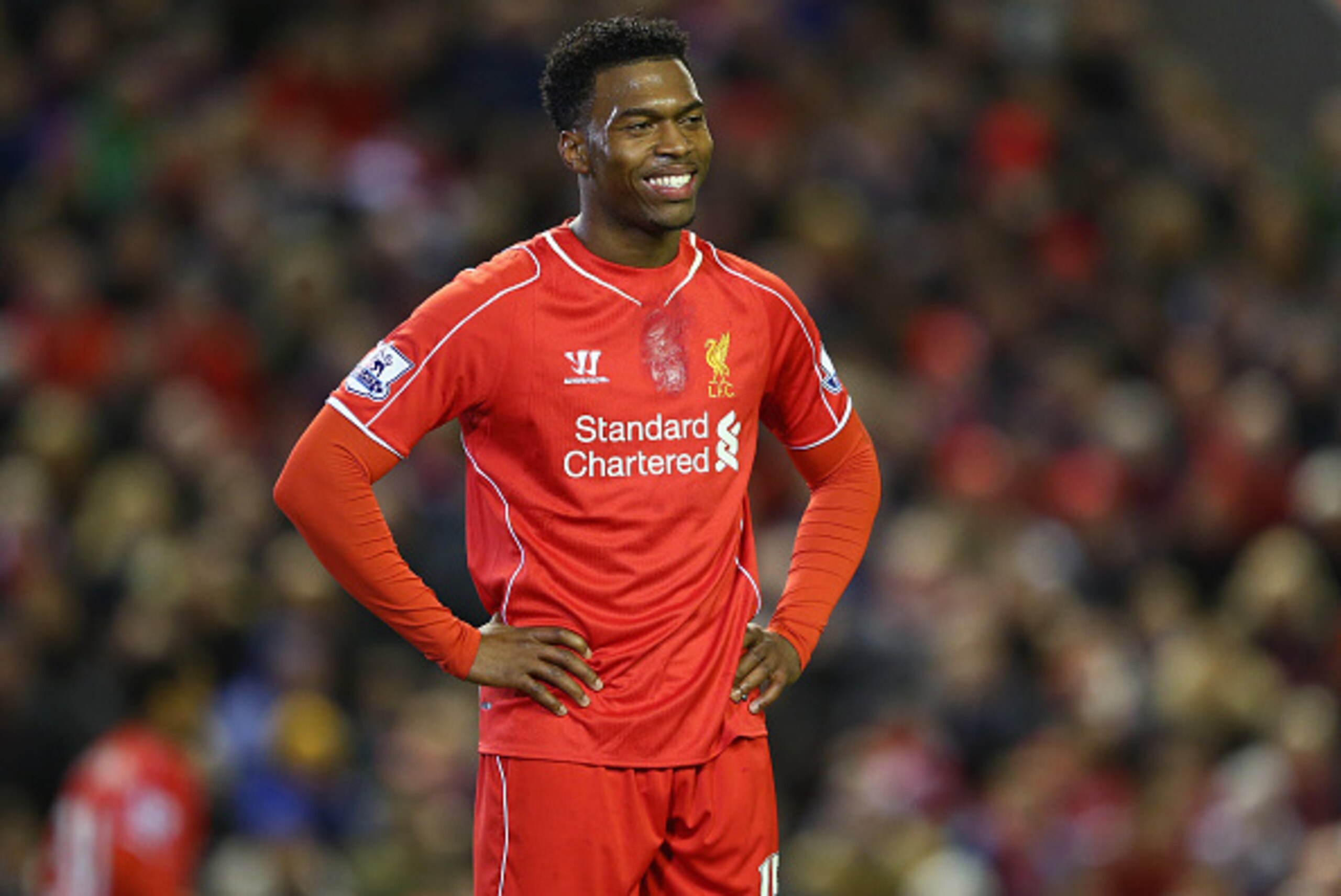 LIVERPOOL, ENGLAND - MARCH 04: Daniel Sturridge of Liverpool smiles during the Barclays Premier League match between Liverpool and Burnley at Anfield on March 4, 2015 in Liverpool, England.  (Photo by Michael Steele/Getty Images)