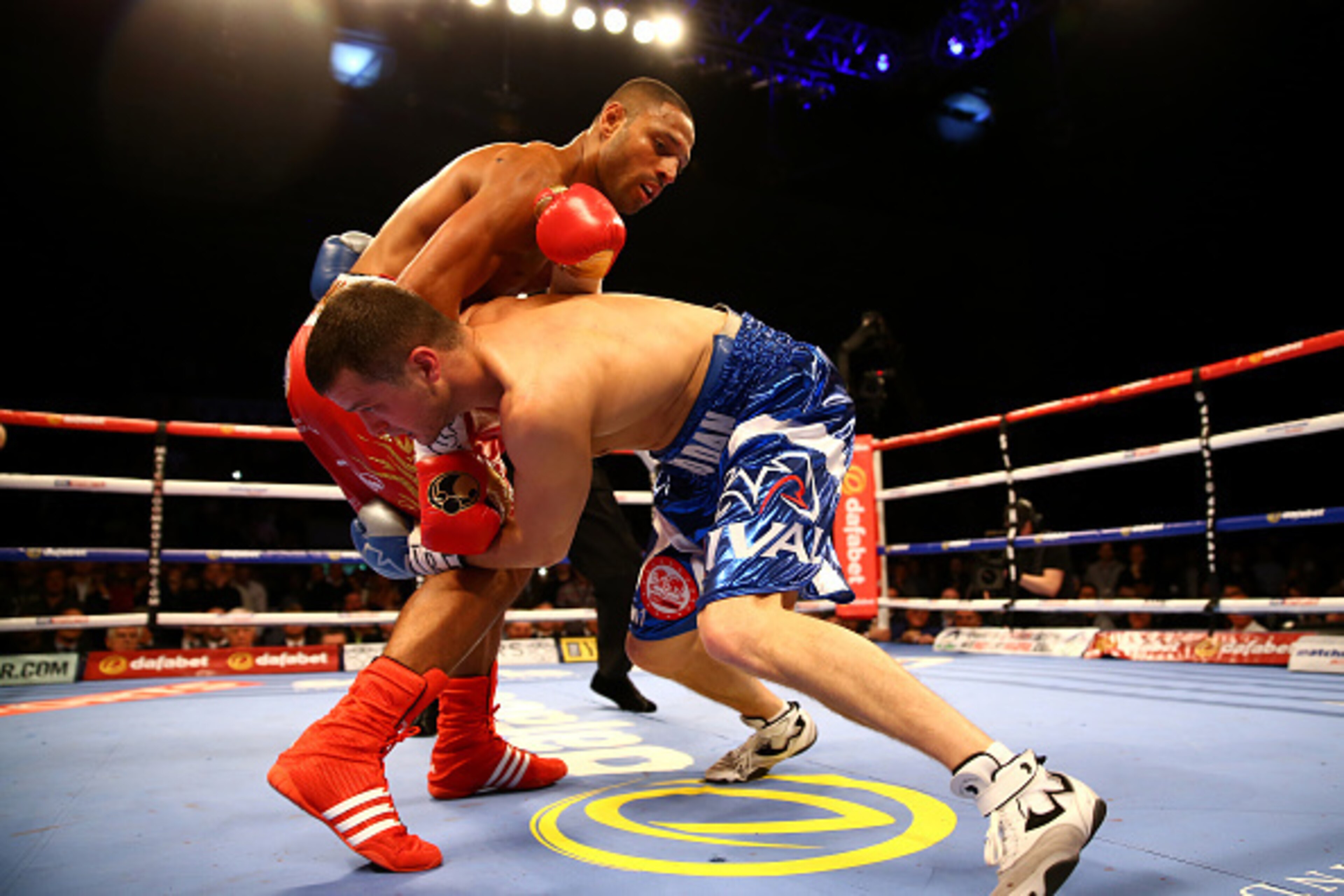SHEFFIELD, ENGLAND - MARCH 28:  Kell Brook in action against Jo Jo Dan during their IBF World Welterweight Title Fight at the Motorpoint Arena on March 28, 2015 in Sheffield, England.  (Photo by Richard Heathcote/Getty Images)