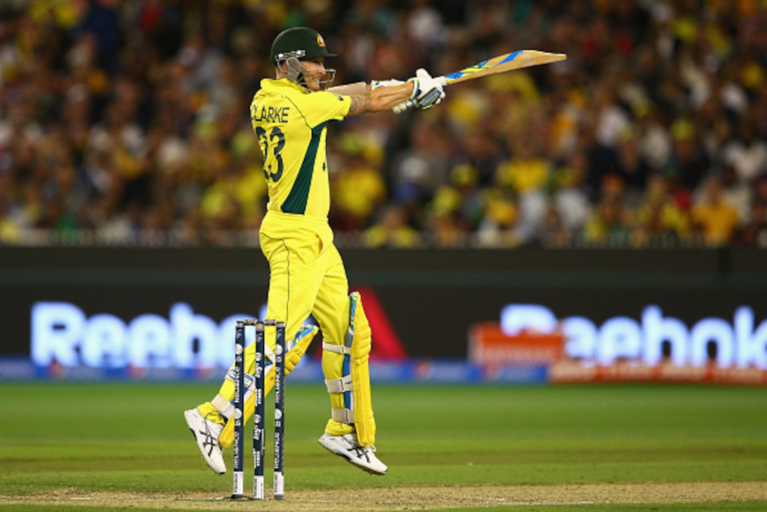 MELBOURNE, AUSTRALIA - MARCH 29:  Australian captain Michael Clarke bats during the 2015 ICC Cricket World Cup final match between Australia and New Zealand at Melbourne Cricket Ground on March 29, 2015 in Melbourne, Australia.  (Photo by Cameron Spencer/