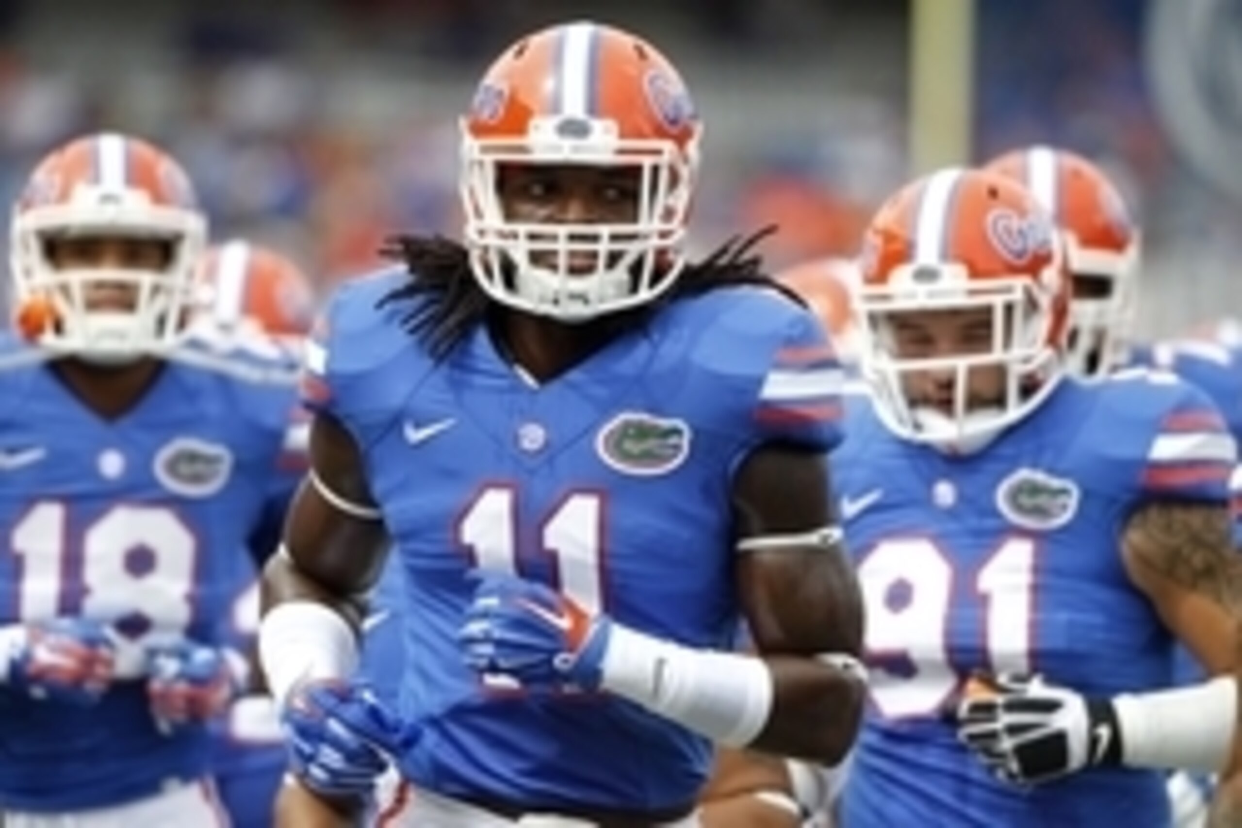 Sep 6, 2014; Gainesville, FL, USA; Florida Gators linebacker Neiron Ball (11) and teammates work out prior to the game against the Eastern Michigan Eagles at Ben Hill Griffin Stadium. Mandatory Credit: Kim Klement-USA TODAY Sports Sep 6, 2014; Gainesville, FL, USA; Florida Gators linebacker Neiron Ball (11) and teammates work out prior to the game against the Eastern Michigan Eagles at Ben Hill Griffin Stadium. Mandatory Credit: Kim Klement-USA TODAY Sports