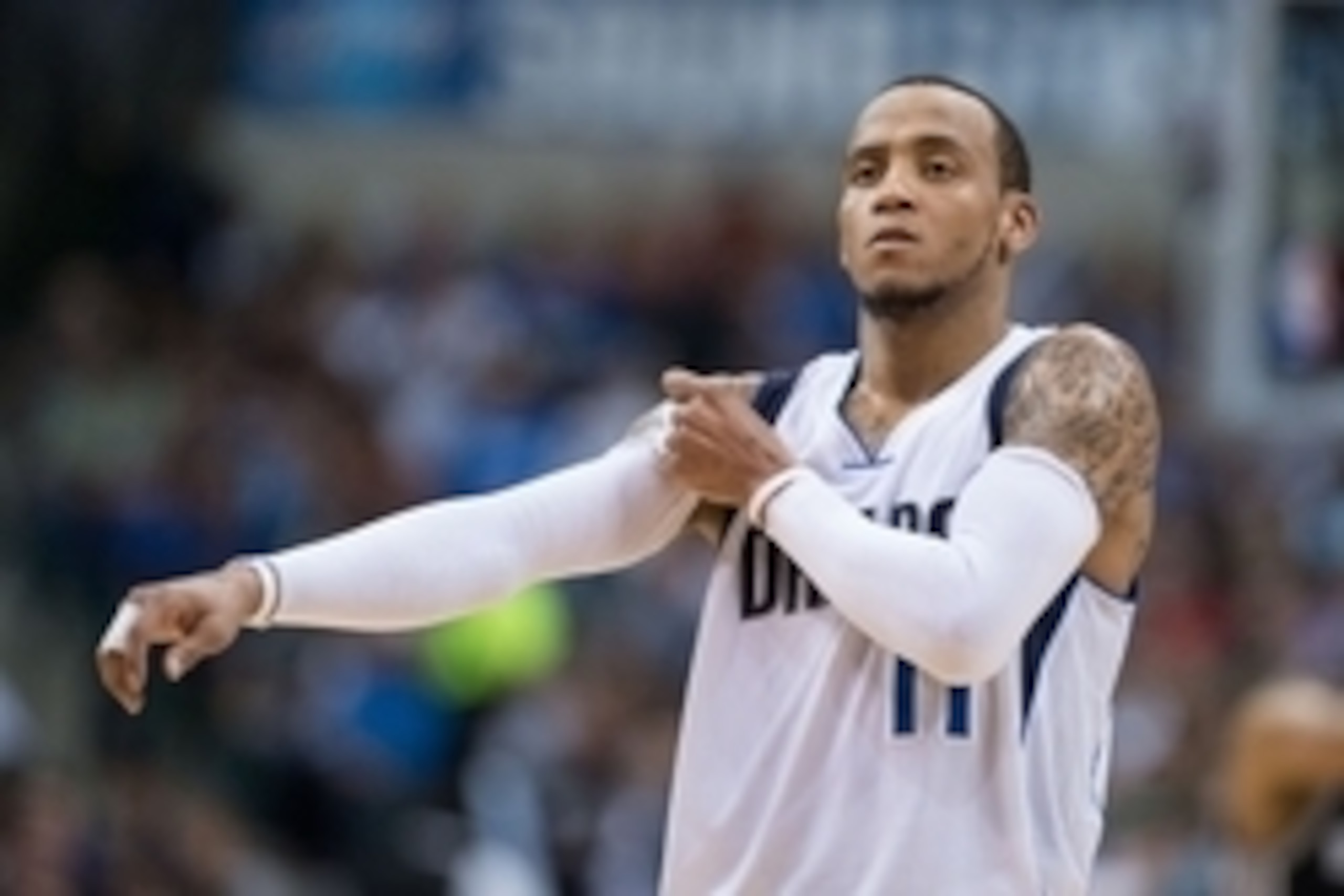 Mar 24, 2015; Dallas, TX, USA; Dallas Mavericks guard Monta Ellis (11) walks onto the court during the second half against the San Antonio Spurs at the American Airlines Center. The Mavericks won 101-94. Mandatory Credit: Jerome Miron-USA TODAY Sports