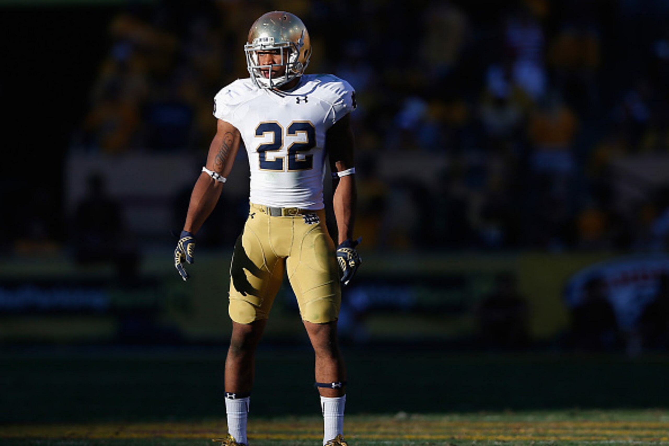 TEMPE, AZ - NOVEMBER 08:  Safety Elijah Shumate #22 of the Notre Dame Fighting Irish during the college football game against the Arizona State Sun Devils at Sun Devil Stadium on November 8, 2014 in Tempe, Arizona. The Sun Devils defeated the Fighting Iri
