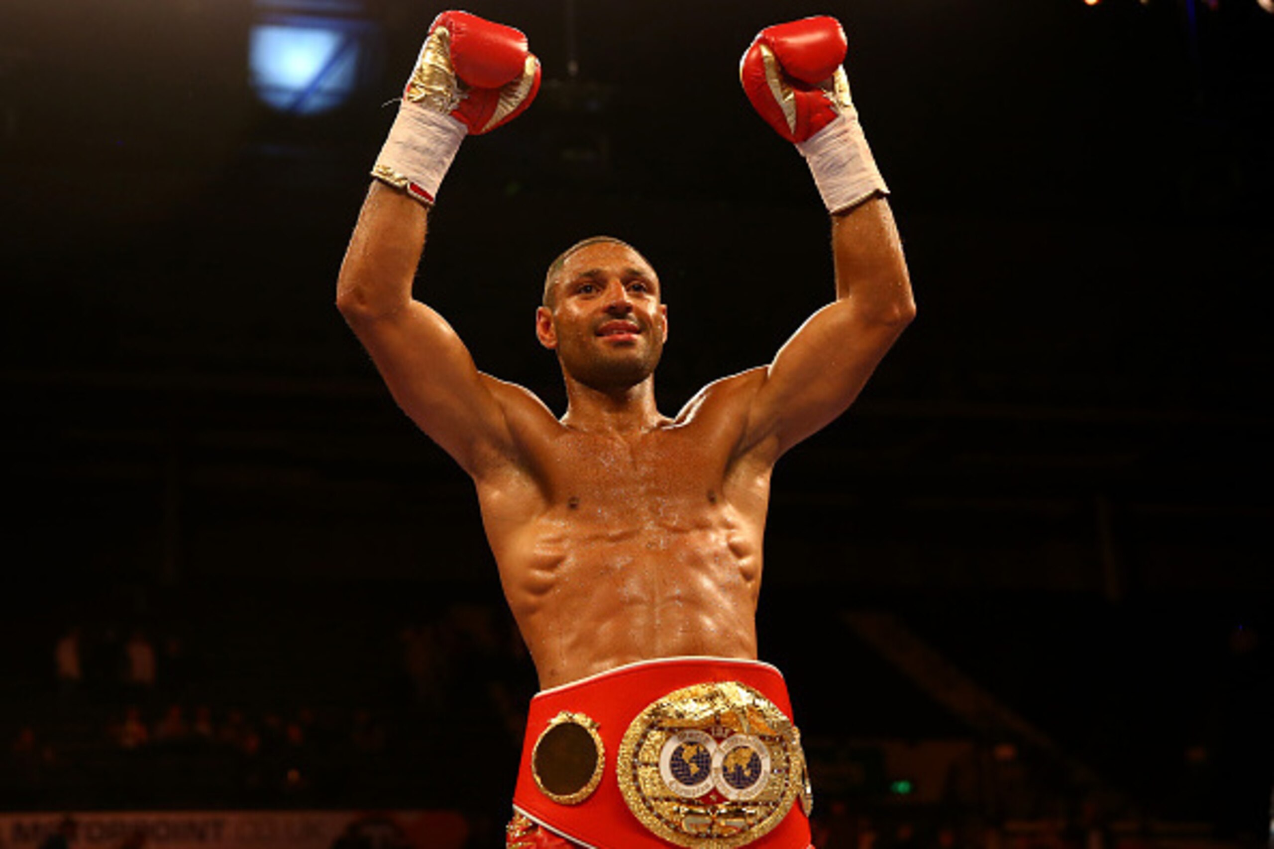SHEFFIELD, ENGLAND - MARCH 28:  Kell Brook celebrates after beating Jo Jo Dan during their IBF World Welterweight Title Fight at the Motorpoint Arena on March 28, 2015 in Sheffield, England.  (Photo by Richard Heathcote/Getty Images)