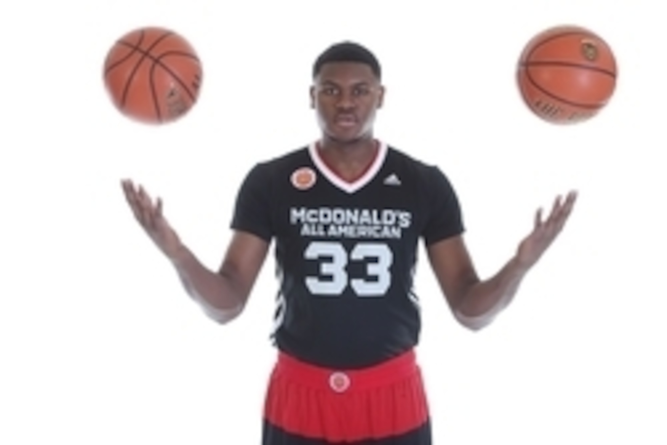 Mar 28, 2015; Chicago, IL, USA; McDonalds HIgh School All American Diamond Stone (33) poses for pictures during portrait day at the Westin Hotel. Mandatory Credit: Brian Spurlock-USA TODAY Sports