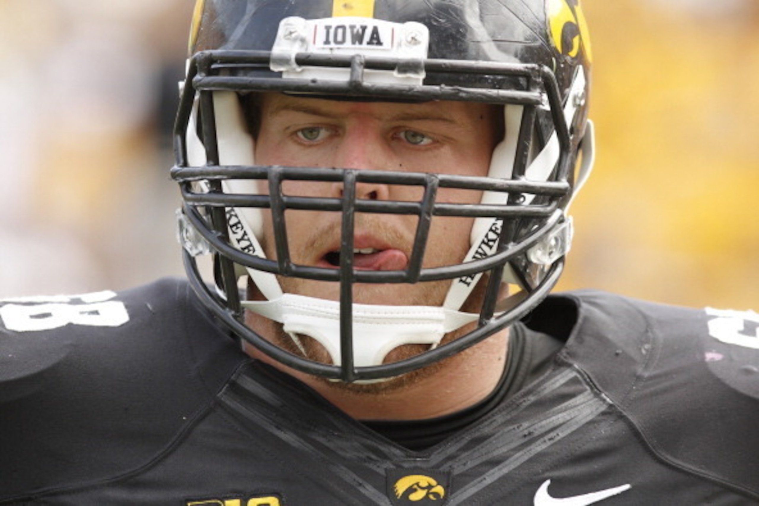 IOWA CITY, IOWA- SEPTEMBER 7: Offensive lineman Brandon Scherff #68 of the Iowa Hawkeyes during a break in the action in the fourth quarter against the Missouri State Bears on September 7, 2013 at Kinnick Stadium in Iowa City, Iowa. Iowa won 28-14. (Phot IOWA CITY, IOWA- SEPTEMBER 7: Offensive lineman Brandon Scherff #68 of the Iowa Hawkeyes during a break in the action in the fourth quarter against the Missouri State Bears on September 7, 2013 at Kinnick Stadium in Iowa City, Iowa. Iowa won 28-14. (Phot