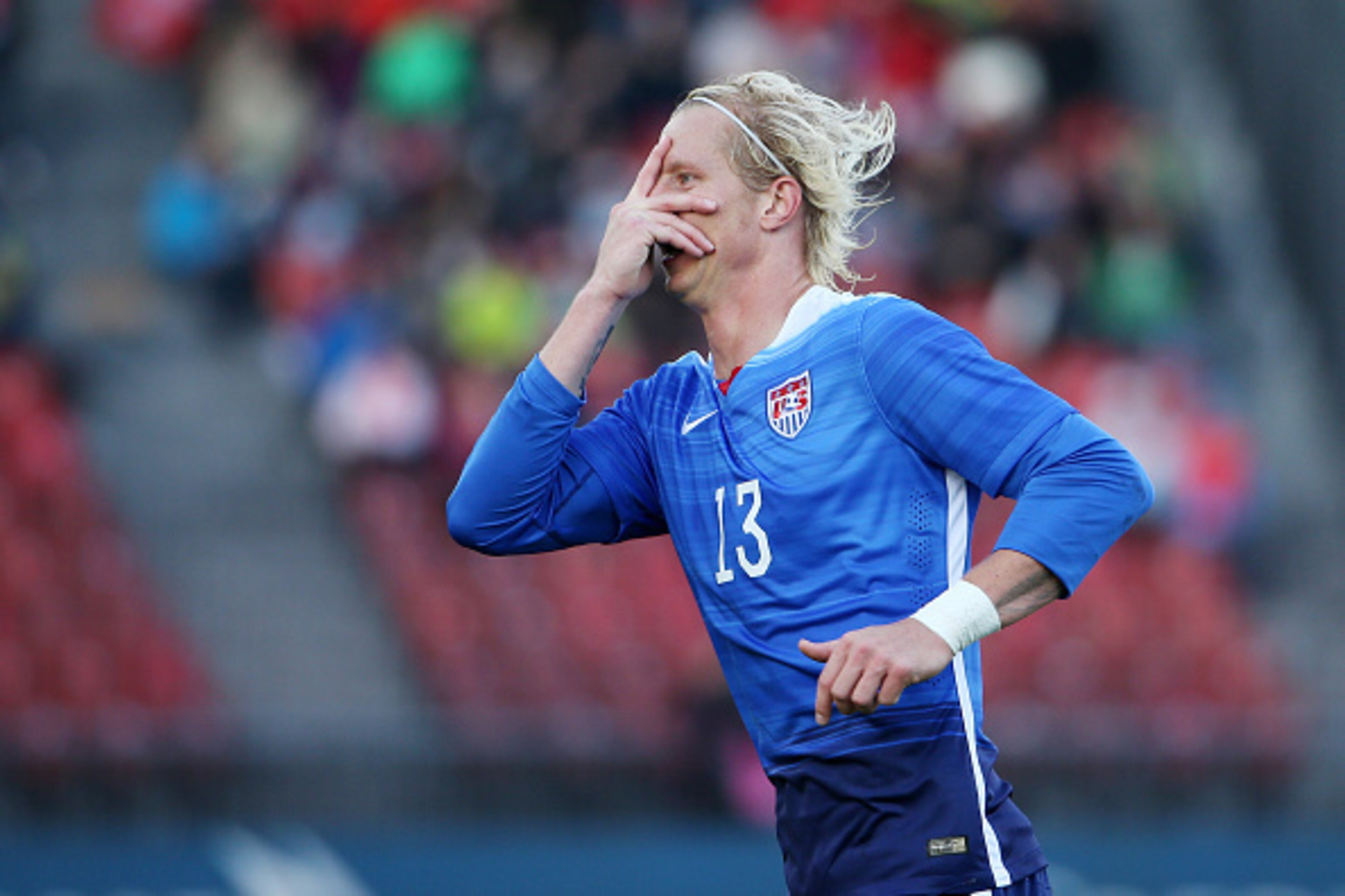ZURICH, SWITZERLAND - MARCH 31: Brek Shea of the USA celebrates his scored goal during the international friendly match between Switzerland and the United States at Stadium Letzigrund on March 31, 2015 in Zurich, Switzerland. (Photo by Philipp Schmidli/Ge