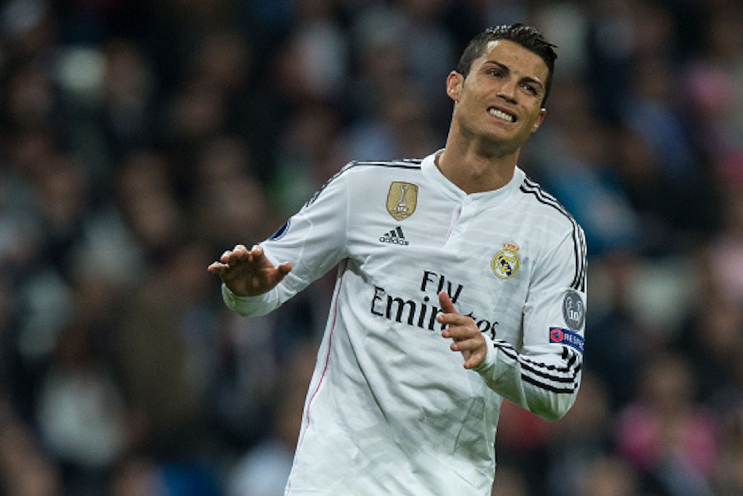 MADRID, SPAIN - MARCH 10: Cristiano Ronaldo of Real Madrid CF reacts as he fail to score during the UEFA Champions League round of 16 second leg match between Real Madrid CF and FC Schalke 04 at Estadio Santiago Bernabeu on March 10, 2015 in Madrid, Spai MADRID, SPAIN - MARCH 10: Cristiano Ronaldo of Real Madrid CF reacts as he fail to score during the UEFA Champions League round of 16 second leg match between Real Madrid CF and FC Schalke 04 at Estadio Santiago Bernabeu on March 10, 2015 in Madrid, Spai