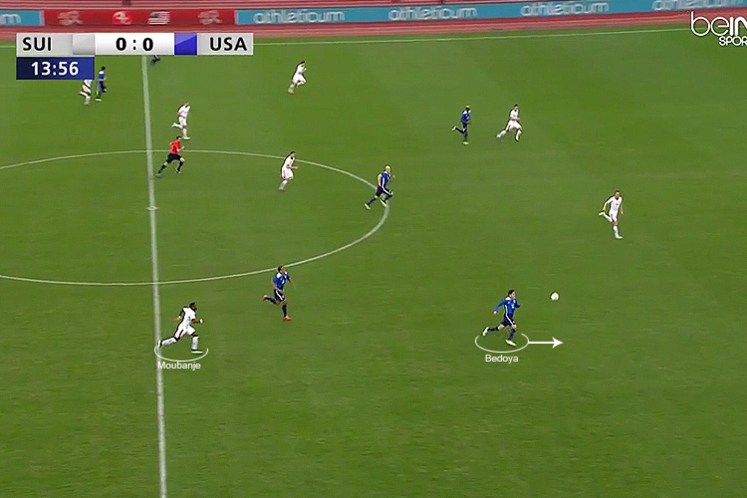 Moubanje caught way up the pitch...again.