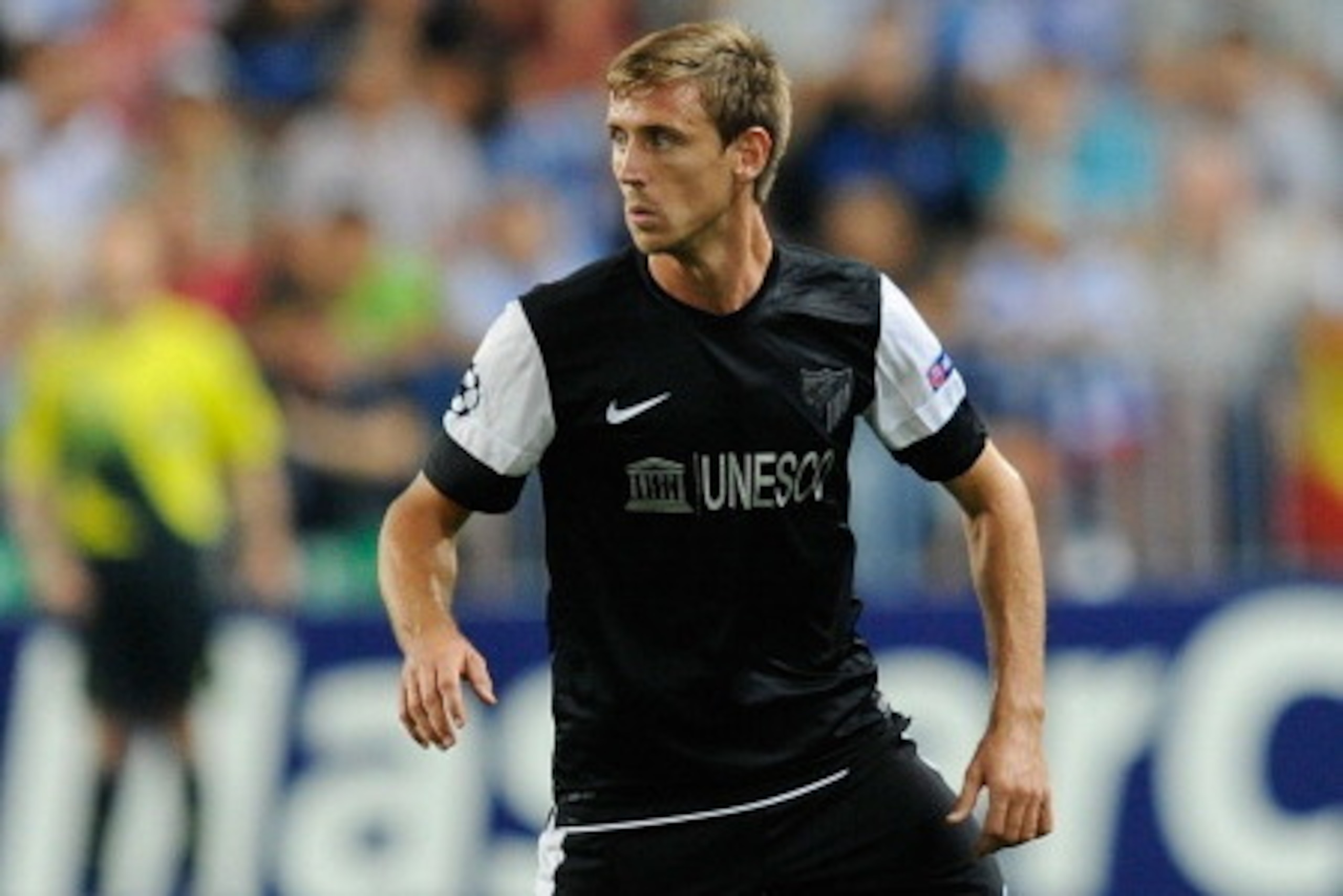 MALAGA, SPAIN - SEPTEMBER 18:  Nacho Monreal of Malaga CF in action during the UEFA Champions League group C match between Malaga CF and FC Zenit St Petersburg at the Rosaleda stadium on September 18, 2012 in Malaga, Spain.  (Photo by Denis Doyle/Getty Im