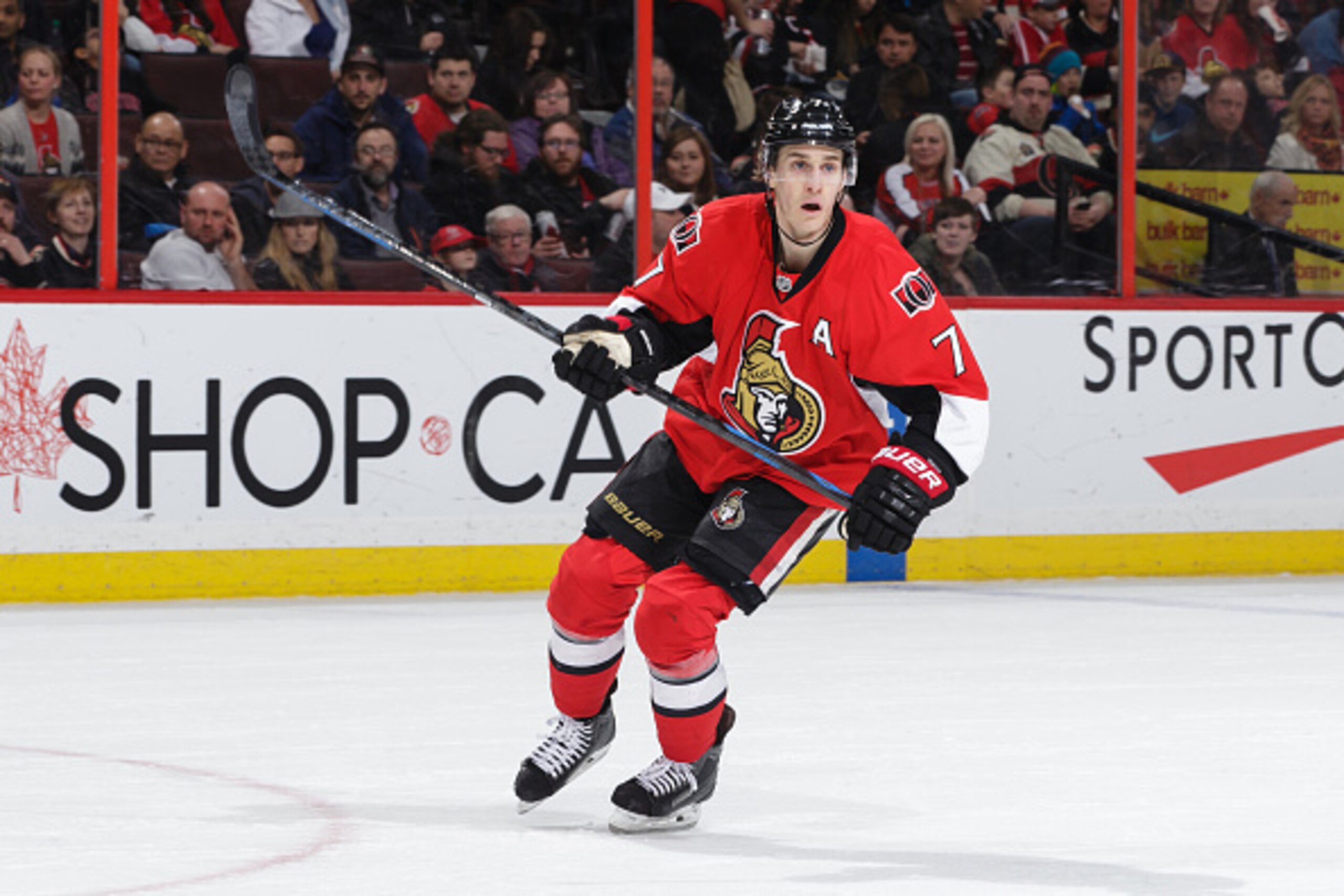 OTTAWA, ON - MARCH 29: Kyle Turris #7 of the Ottawa Senators skates against the Florida Panthers at Canadian Tire Centre on March 29, 2015 in Ottawa, Ontario, Canada.  (Photo by Jana Chytilova/NHLI via Getty Images)
