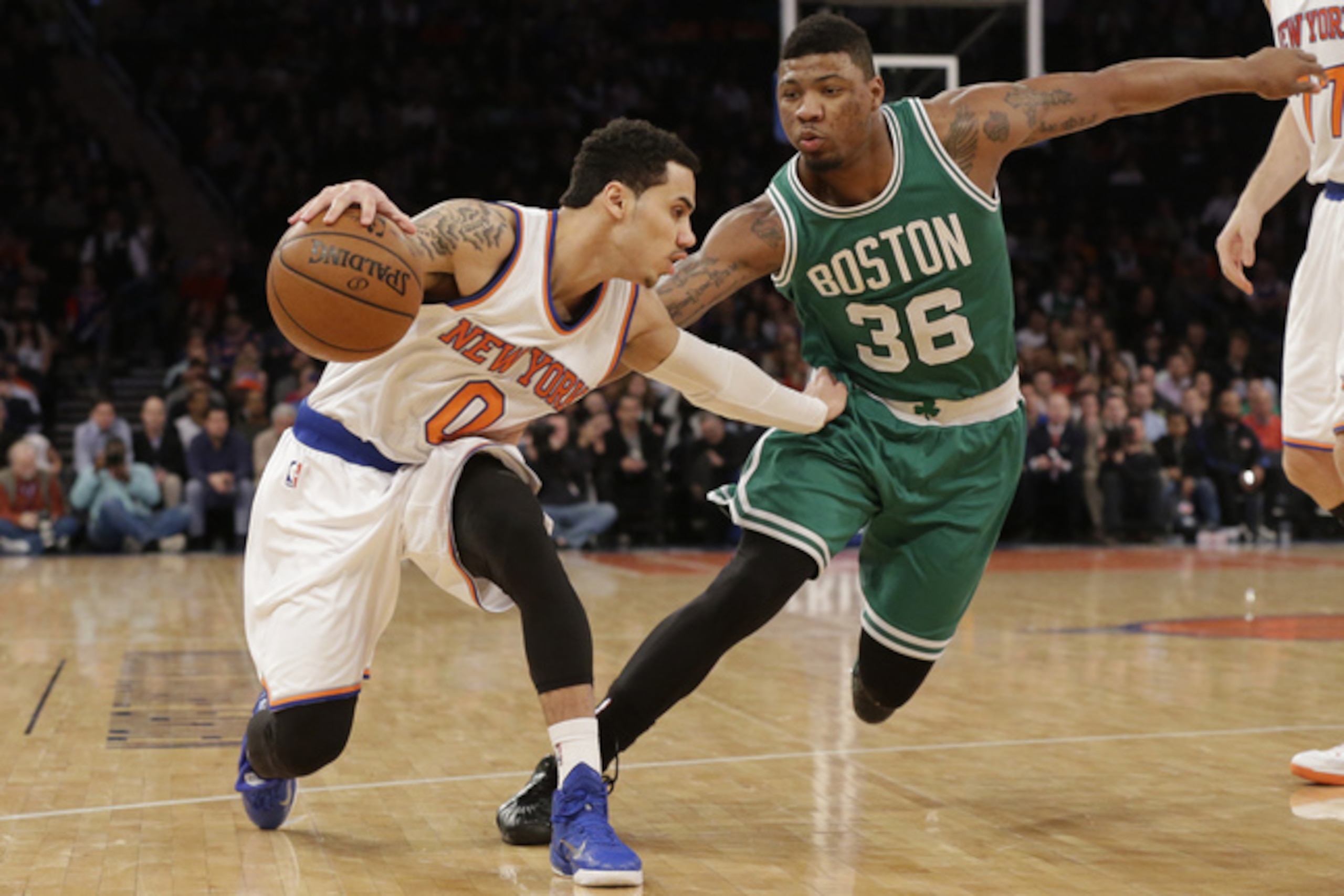 Knicks guard Shane Larkin had 14 points and six assists against the Boston Celtics March 27.