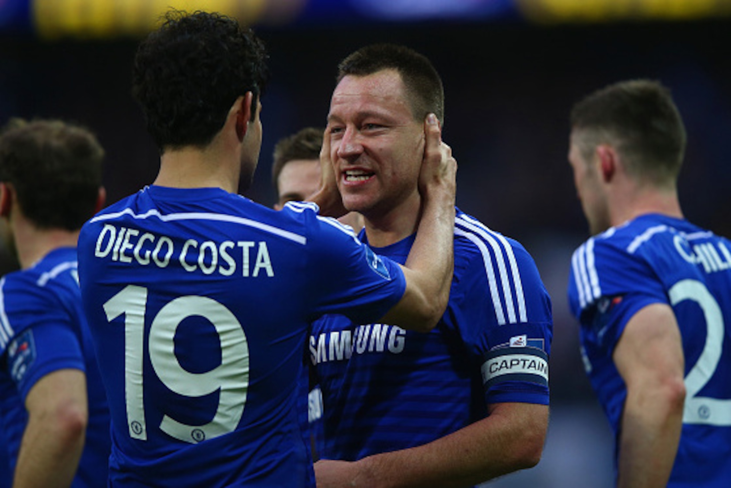 LONDON, ENGLAND - MARCH 01: John Terry of Chelsea celebrates scoring the opening goalwith Diego Costa of Chelsea during the Capital One Cup Final match between Chelsea and Tottenham Hotspur at Wembley Stadium on March 1, 2015 in London, England. (Photo LONDON, ENGLAND - MARCH 01: John Terry of Chelsea celebrates scoring the opening goalwith Diego Costa of Chelsea during the Capital One Cup Final match between Chelsea and Tottenham Hotspur at Wembley Stadium on March 1, 2015 in London, England. (Photo
