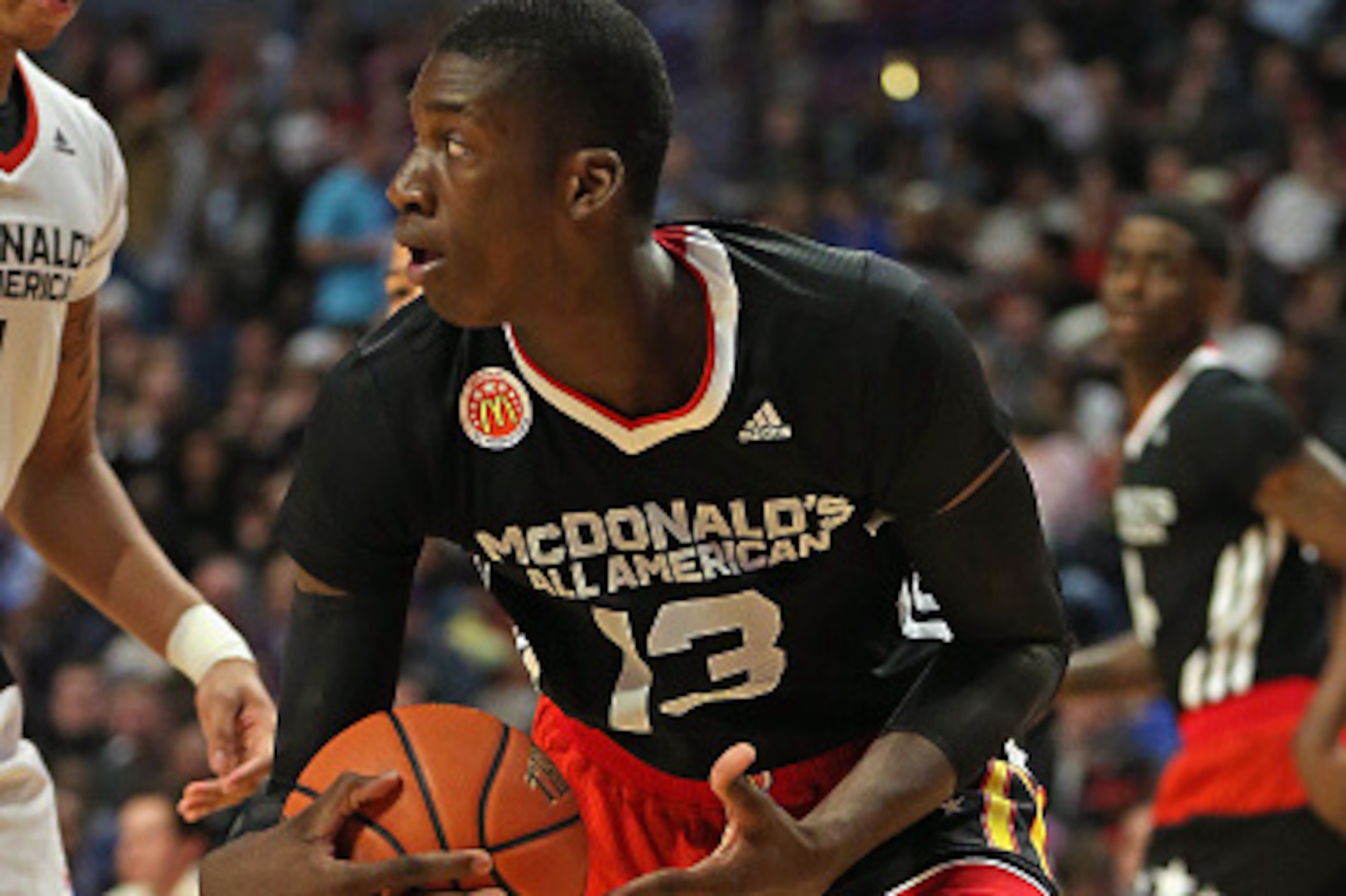 CHICAGO, IL - APRIL 01: Cheick Diallo #13 of the East team grabs a rebound during the 2015 McDonalds's All American Game at the United Center on April 1, 2015 in Chicago, Illinois. (Photo by Jonathan Daniel/Getty Images)