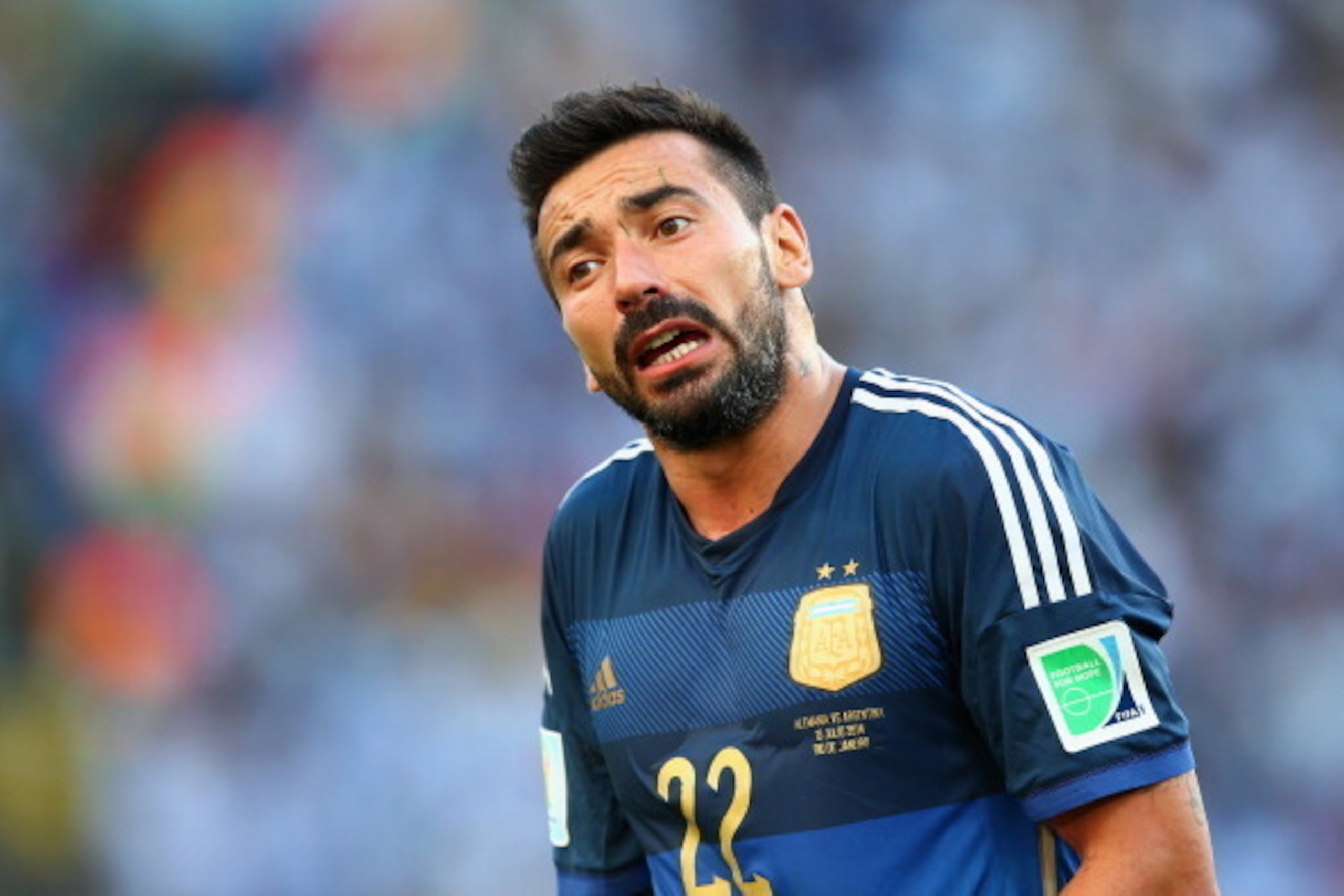 RIO DE JANEIRO, BRAZIL - JULY 13: Ezequiel Lavezzi of Argentina looks on during the 2014 FIFA World Cup Brazil Final match between Germany and Argentina at Maracana on July 13, 2014 in Rio de Janeiro, Brazil.  (Photo by Julian Finney/Getty Images)