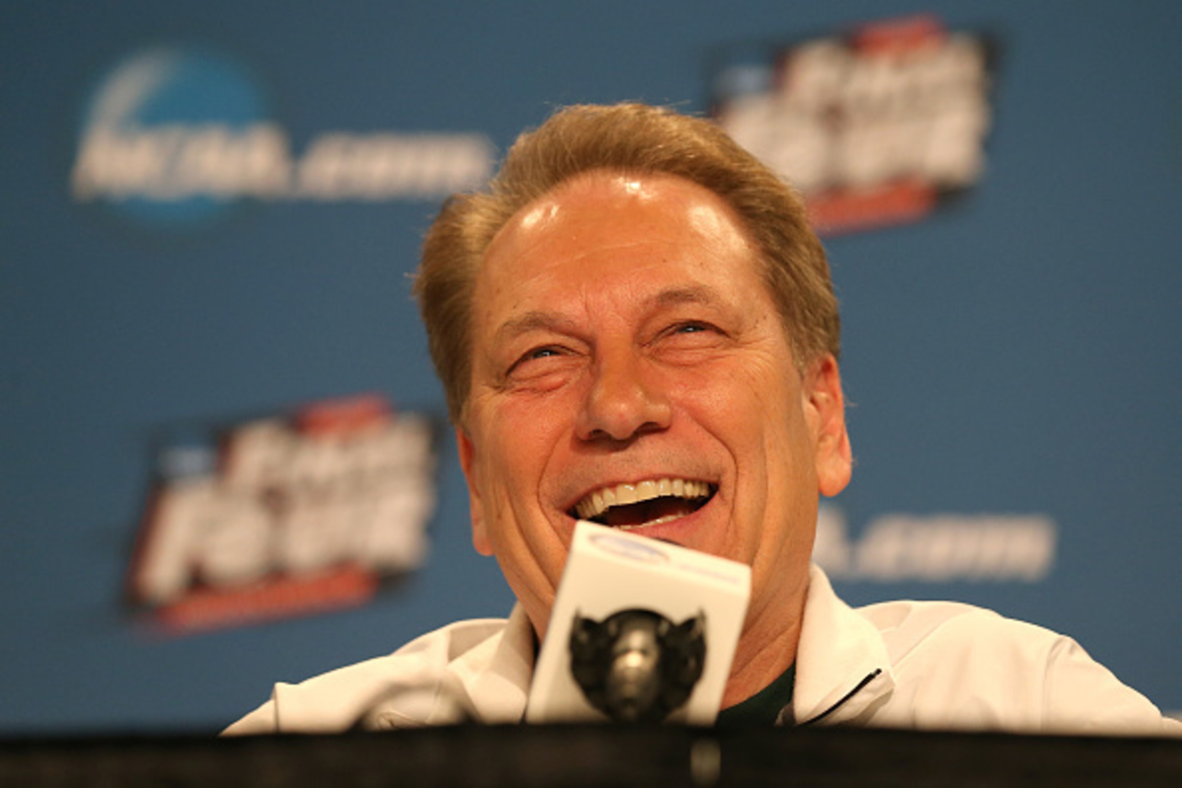 INDIANAPOLIS, IN - APRIL 02:  Head coach Tom Izzo of the Michigan State addresses the media during a press conference before the 2015 NCAA Men's Final Four at Lucas Oil Stadium on April 2, 2015 in Indianapolis, Indiana.  (Photo by Streeter Lecka/Getty Ima
