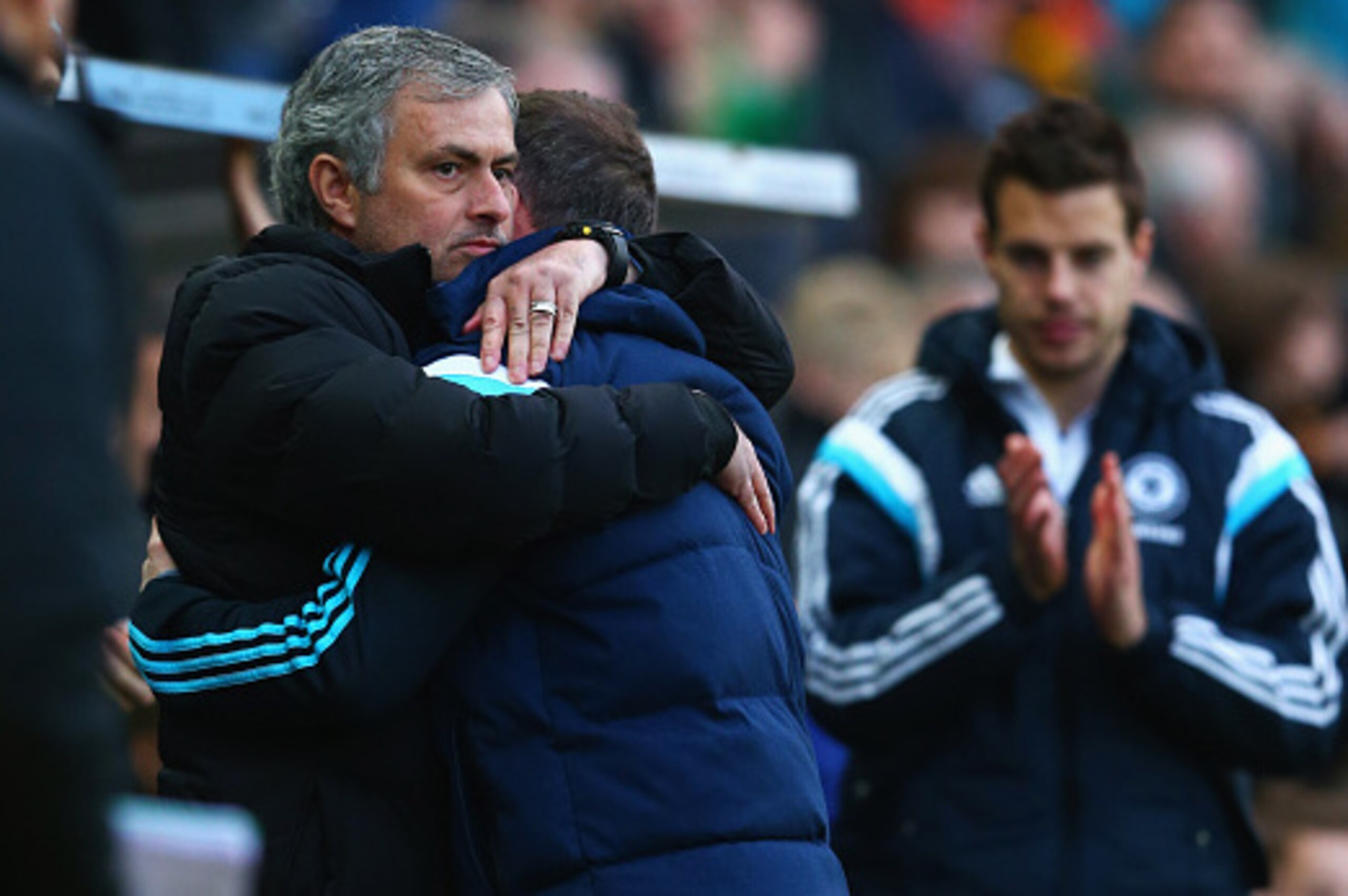 HULL, ENGLAND - MARCH 22: Jose Mourinho manager of Chelsea and assistant Steve Holland embrace after victory in the Barclays Premier League match between Hull City and Chelsea at KC Stadium on March 22, 2015 in Hull, England. (Photo by Matthew Lewis/Get HULL, ENGLAND - MARCH 22: Jose Mourinho manager of Chelsea and assistant Steve Holland embrace after victory in the Barclays Premier League match between Hull City and Chelsea at KC Stadium on March 22, 2015 in Hull, England. (Photo by Matthew Lewis/Get