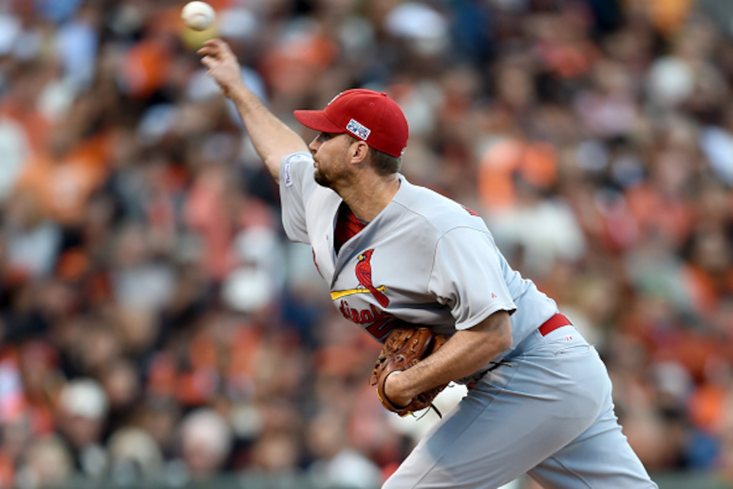 SAN FRANCISCO, CA - OCTOBER 16:  Adam Wainwright #50 of the St. Louis Cardinals pitches in the first inning while taking on the San Francisco Giants during Game Five of the National League Championship Series at AT&T Park on October 16, 2014 in San Franci