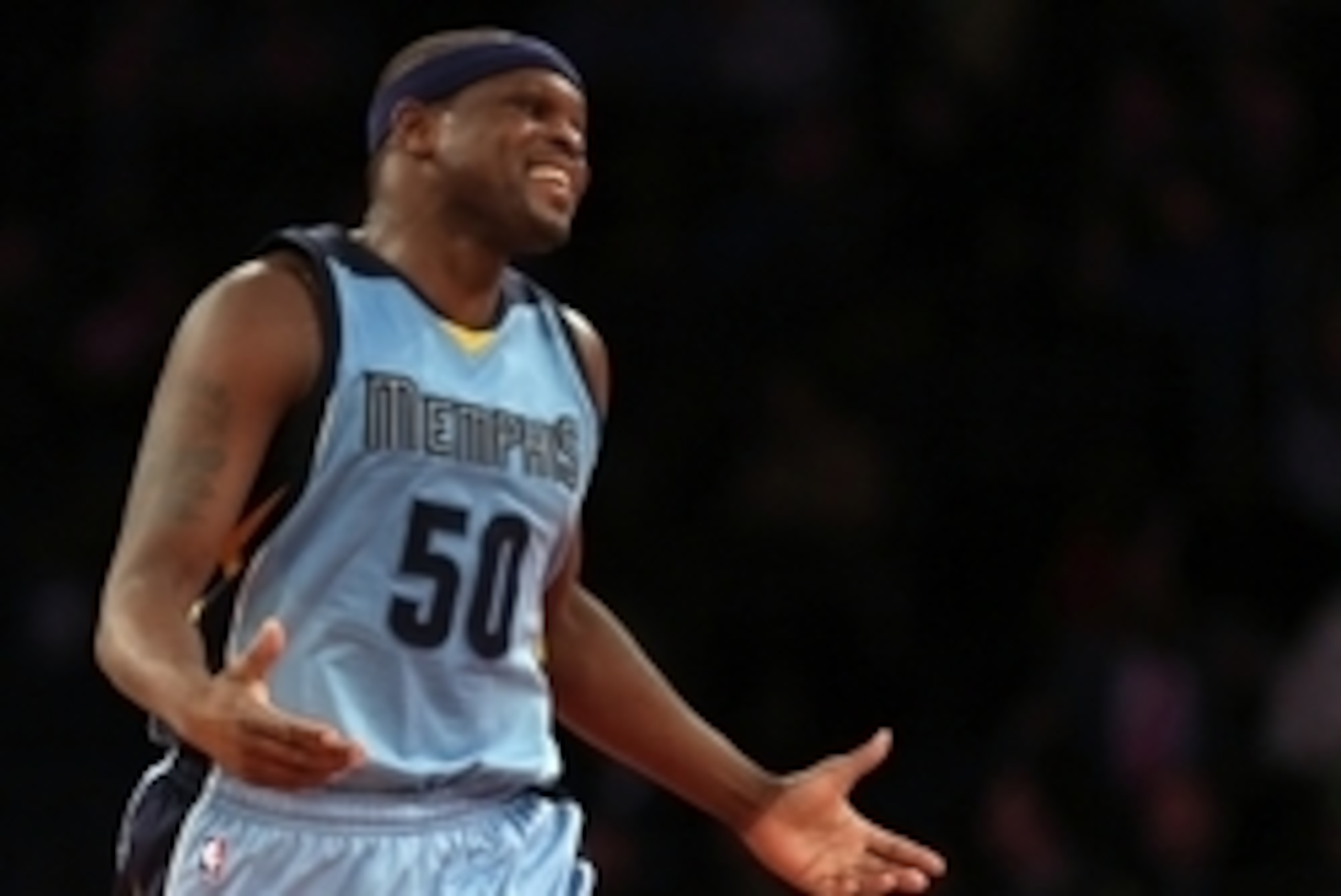 Mar 23, 2015; New York, NY, USA; Memphis Grizzlies forward Zach Randolph (50) reacts against the New York Knicks during the second half at Madison Square Garden. The Grizzlies defeated the Knicks 103 - 82. Mandatory Credit: Adam Hunger-USA TODAY Sports Mar 23, 2015; New York, NY, USA; Memphis Grizzlies forward Zach Randolph (50) reacts against the New York Knicks during the second half at Madison Square Garden. The Grizzlies defeated the Knicks 103 - 82. Mandatory Credit: Adam Hunger-USA TODAY Sports