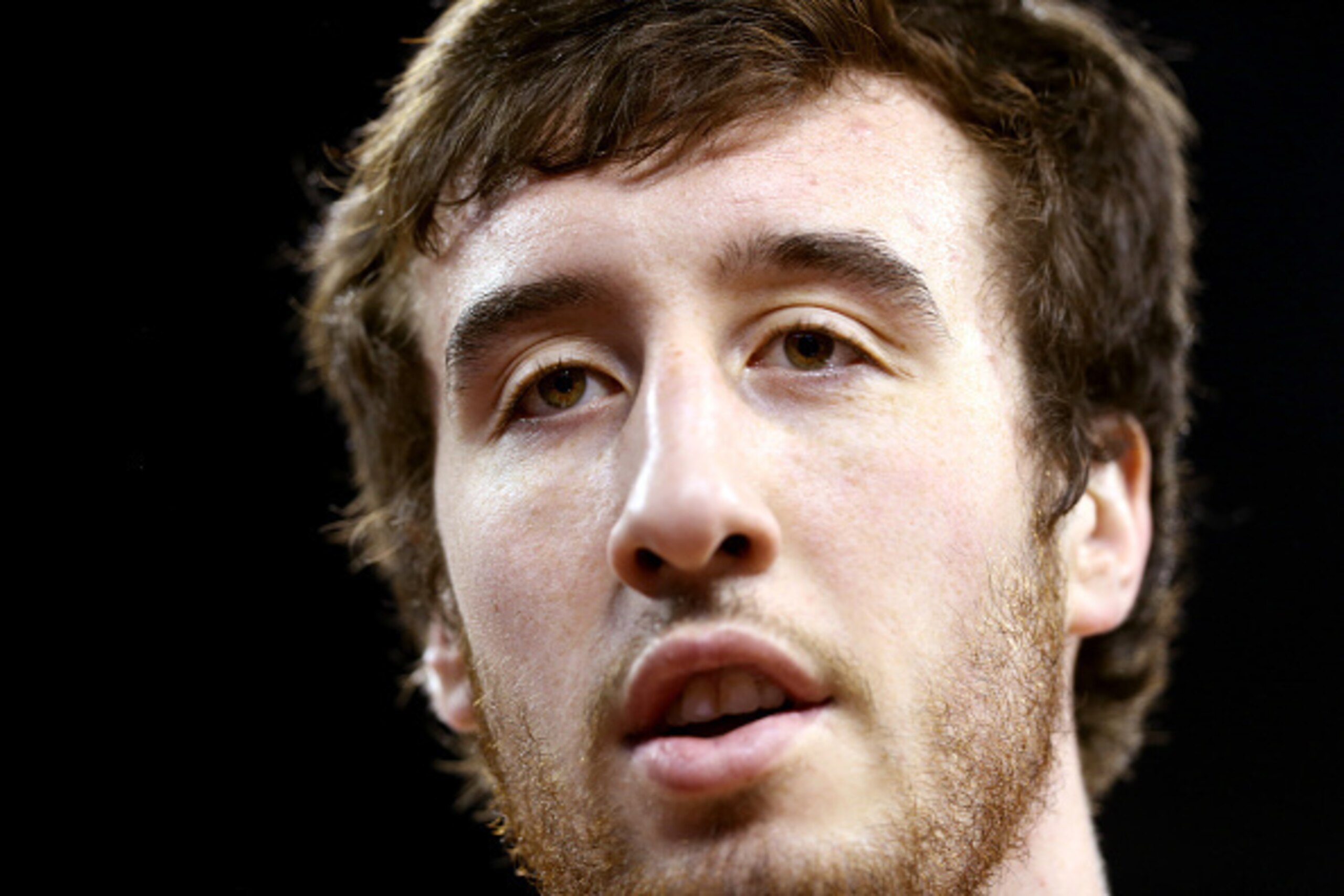 INDIANAPOLIS, IN - APRIL 03:  Frank Kaminsky #44 of the Wisconsin Badgers looks on during practice for the NCAA Men's Final Four at Lucas Oil Stadium on April 3, 2015 in Indianapolis, Indiana.  (Photo by Andy Lyons/Getty Images)