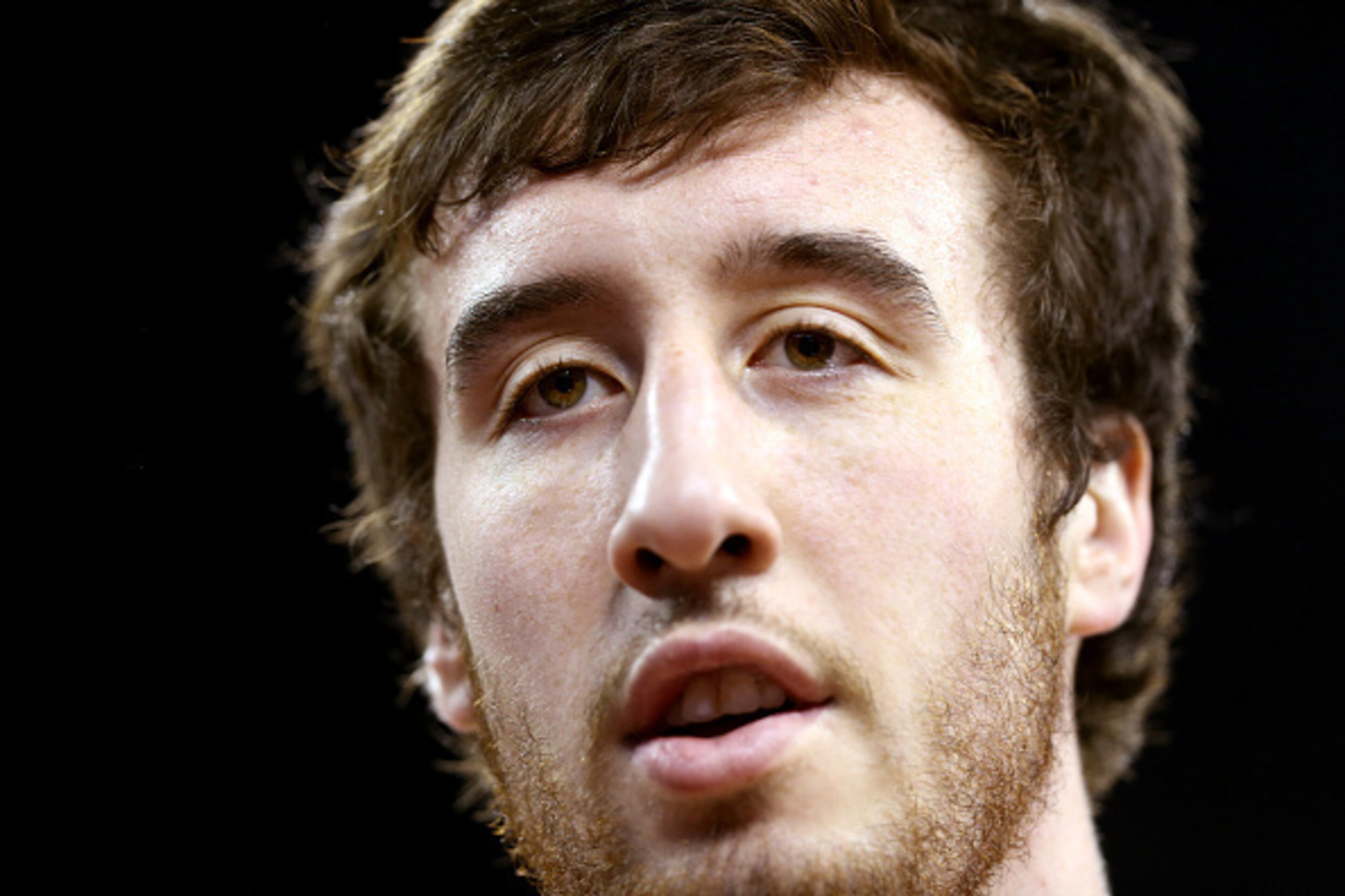 INDIANAPOLIS, IN - APRIL 03:  Frank Kaminsky #44 of the Wisconsin Badgers looks on during practice for the NCAA Men's Final Four at Lucas Oil Stadium on April 3, 2015 in Indianapolis, Indiana.  (Photo by Andy Lyons/Getty Images)