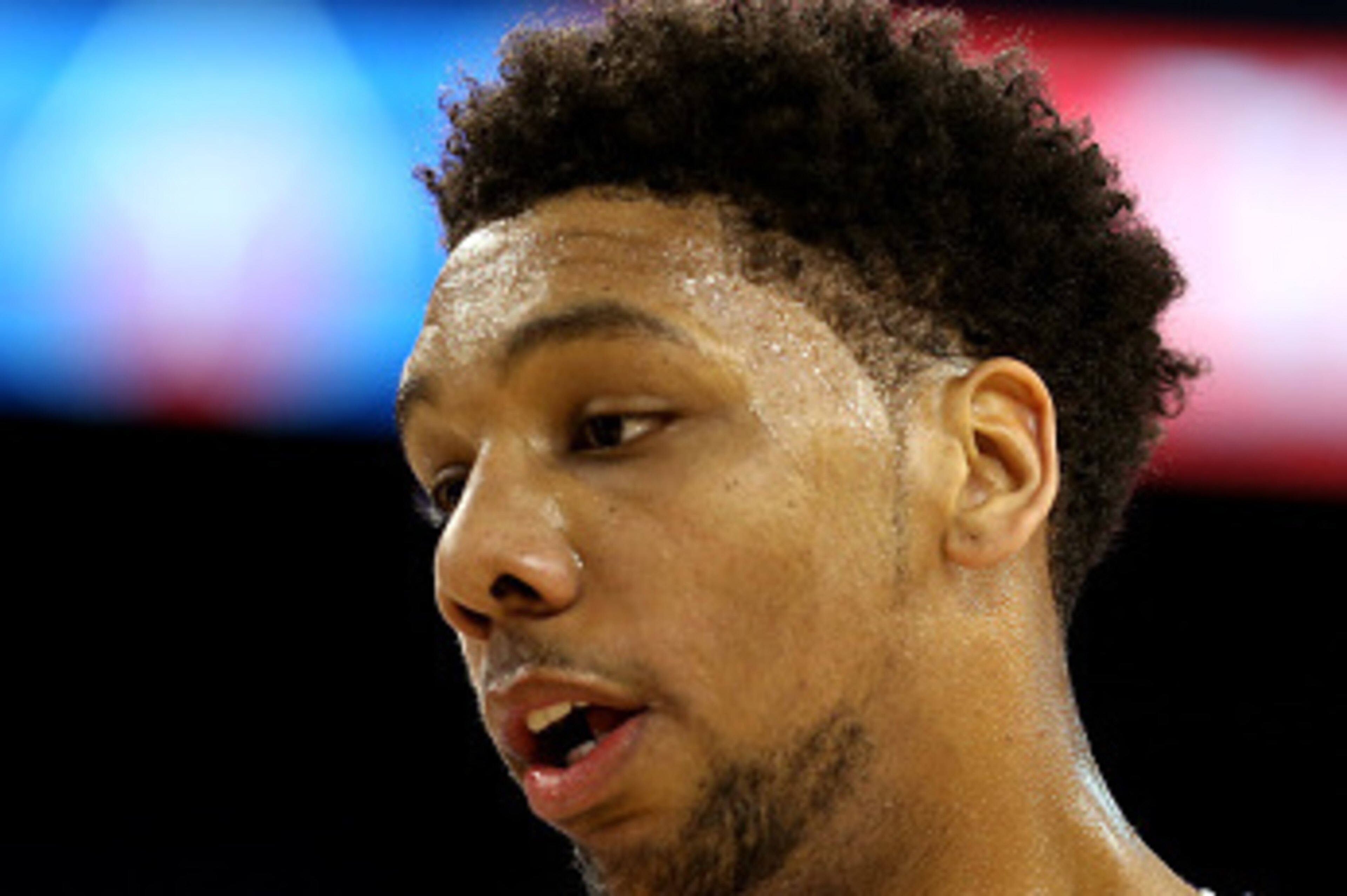 INDIANAPOLIS, IN - APRIL 03:  Jahlil Okafor #15 of the Duke Blue Devils looks on during practice for the NCAA Men's Final Four at Lucas Oil Stadium on April 3, 2015 in Indianapolis, Indiana.  (Photo by Streeter Lecka/Getty Images)