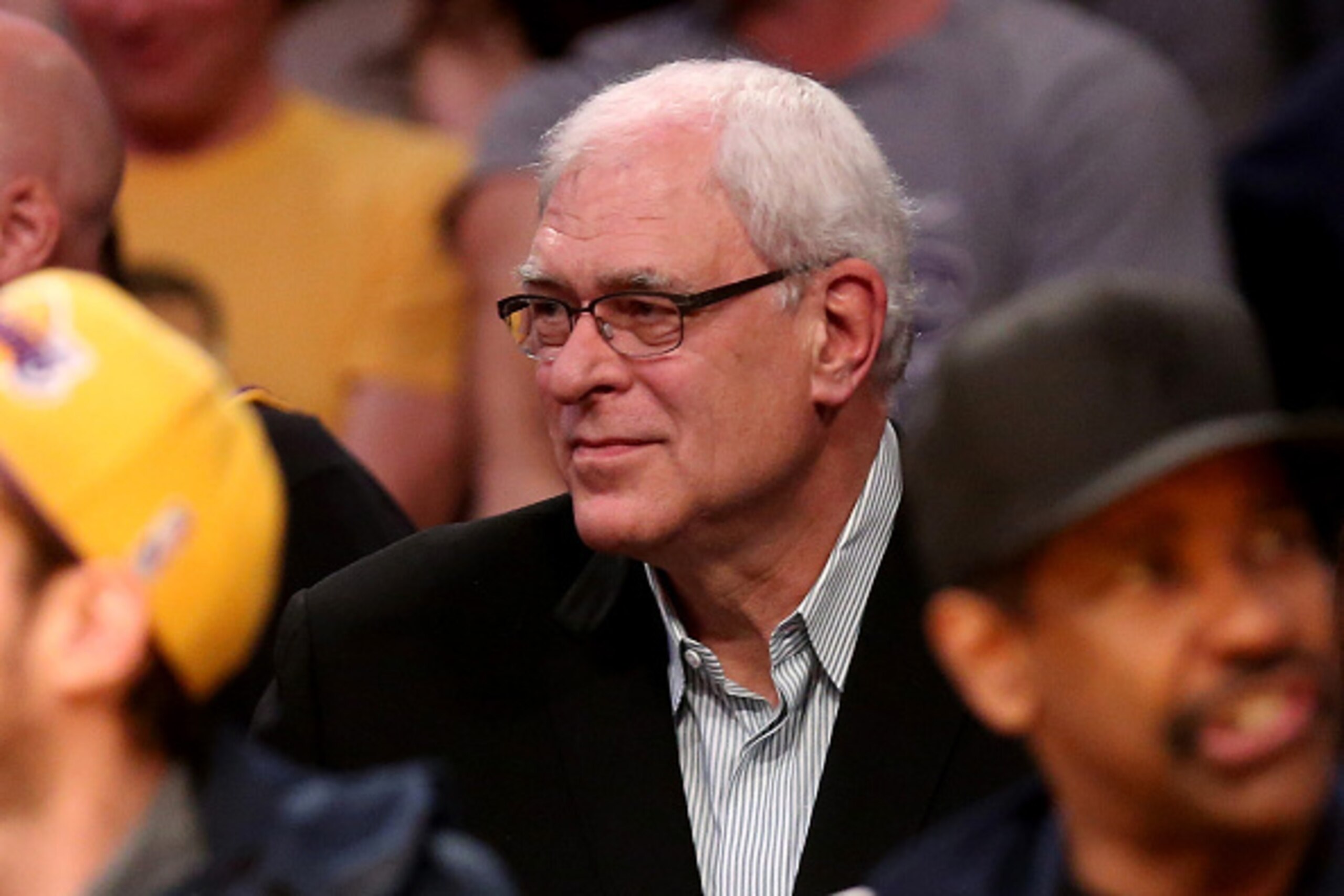 LOS ANGELES, CA - MARCH 12:   New York Knicks president Phil Jackson watches from the stands as his team plays the Los Angeles Lakers at Staples Center on March 12, 2015 in Los Angeles, California.   The Knicks won 101-94.  NOTE TO USER: User expressly ac