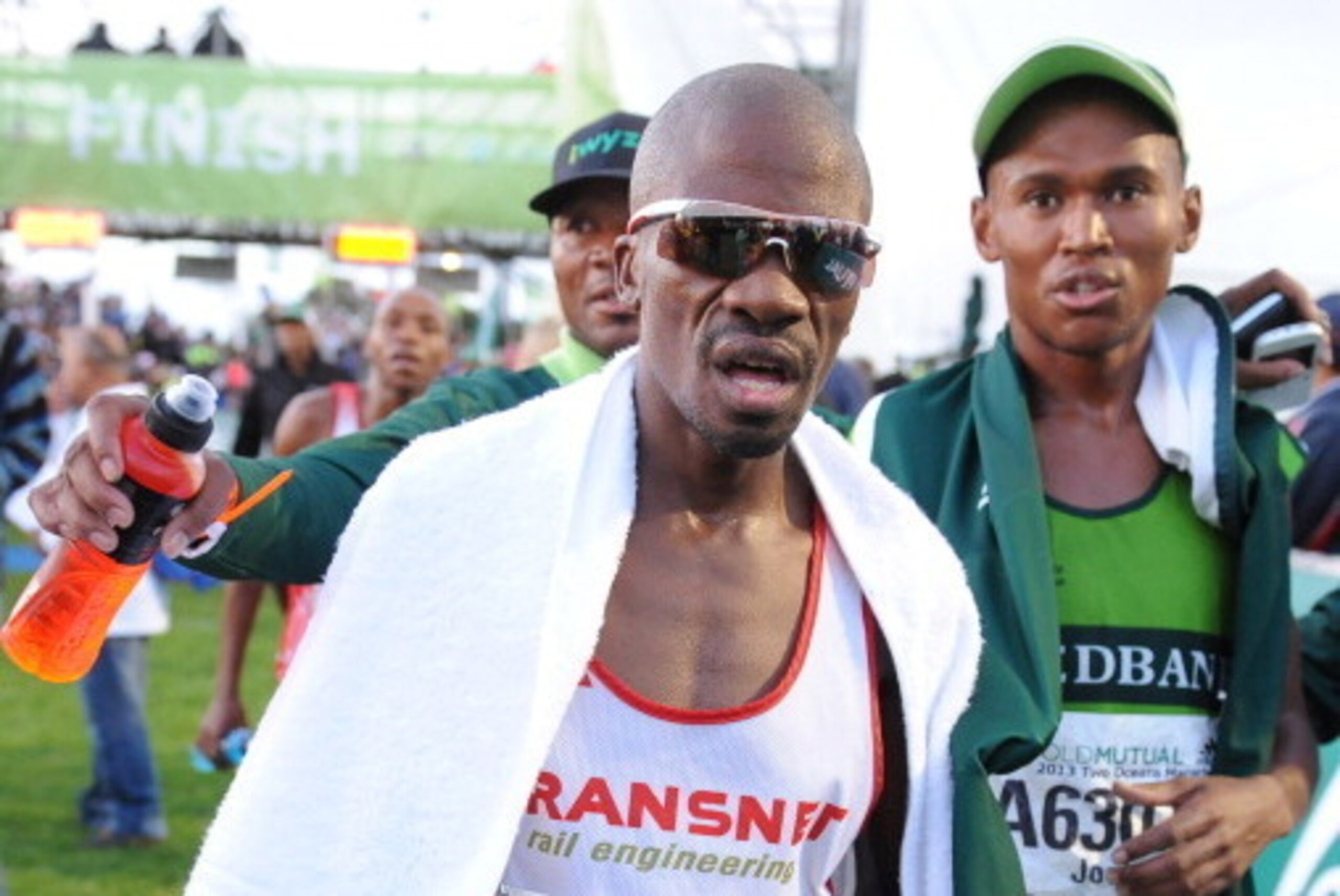 CAPE TOWN, SOUTH AFRICA - MARCH 30:  Stephen Mokoka is shown after winning the Old Mutual Two Oceans Men's Half Marathon during the Old Mutual Two Oceans Marathon on March 30, 2013 in Cape Town, South Africa.  (Photo by Peter Heeger/Gallo Images/Getty Ima