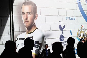LONDON, ENGLAND - MARCH 01:  Fans make their way up Wembley Way past a picture of Harry Kane of Spurs during the Capital One Cup Final match between Chelsea and Tottenham Hotspur at Wembley Stadium on March 1, 2015 in London, England.  (Photo by Clive Ros