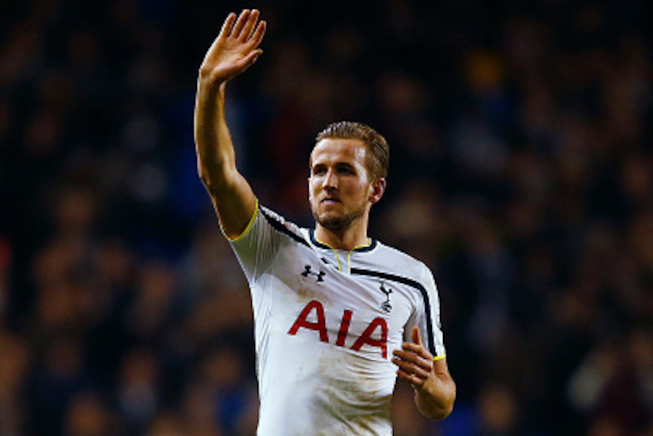LONDON, ENGLAND - JANUARY 01:  Harry Kane of Spurs celebrates victory after the Barclays Premier League match between Tottenham Hotspur and Chelsea at White Hart Lane on January 1, 2015 in London, England.  (Photo by Clive Rose/Getty Images)
