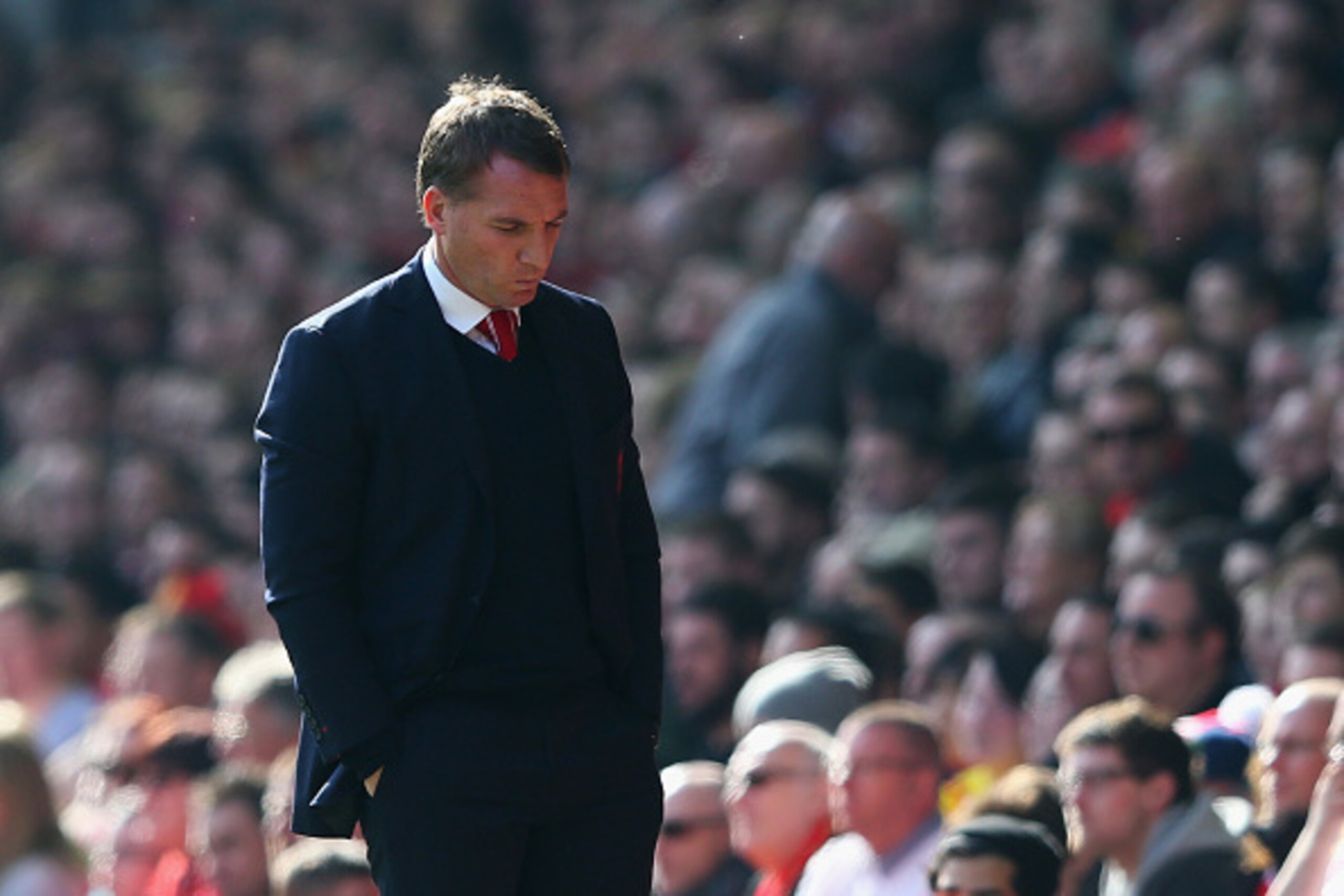 LIVERPOOL, ENGLAND - MARCH 22: Brendan Rodgers, manager of Liverpool looks dejected during the Barclays Premier League match between Liverpool and Manchester United at Anfield on March 22, 2015 in Liverpool, England. (Photo by Alex Livesey/Getty Images) LIVERPOOL, ENGLAND - MARCH 22: Brendan Rodgers, manager of Liverpool looks dejected during the Barclays Premier League match between Liverpool and Manchester United at Anfield on March 22, 2015 in Liverpool, England. (Photo by Alex Livesey/Getty Images)