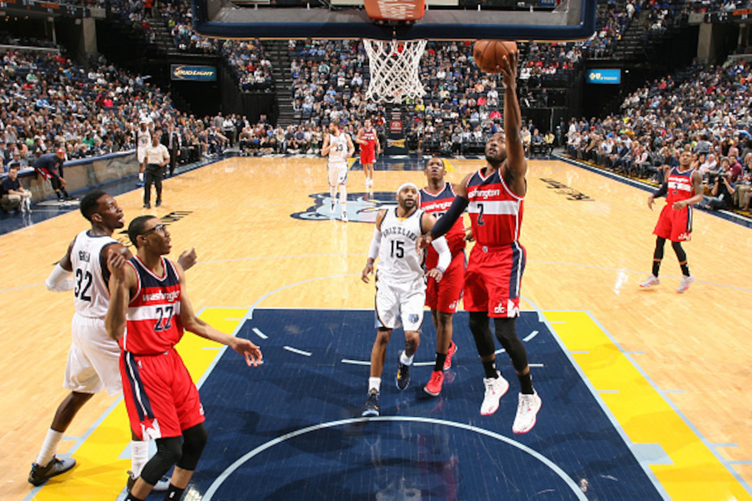 MEMPHIS, TN - APRIL 4: John Wall #2 of the Washington Wizards shoots against the Memphis Grizzlies on April 4, 2015 at FedExForum in Memphis, Tennessee. NOTE TO USER: User expressly acknowledges and agrees that, by downloading and or using this photograph