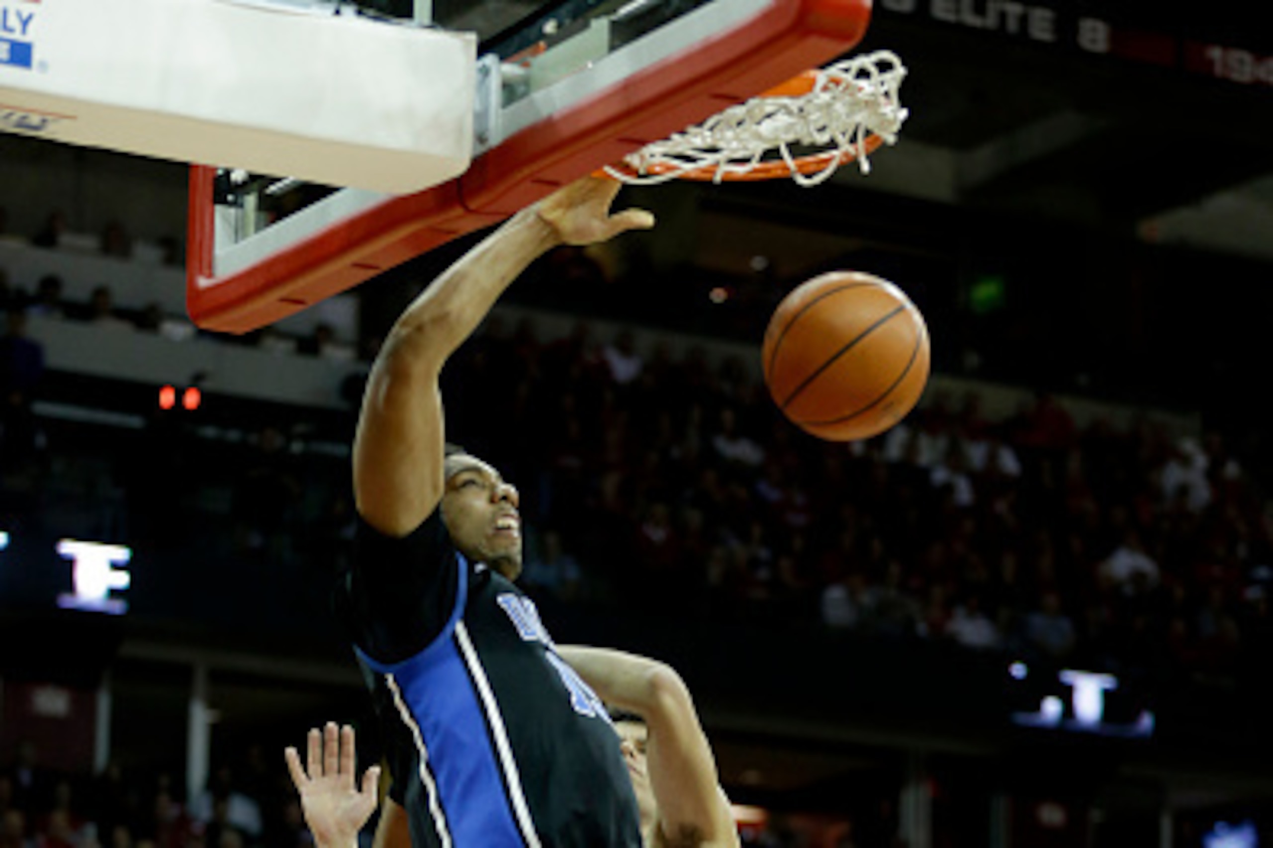 MADISON, WI - DECEMBER 03: Jahil Okafor #15 of the Duke Blue Devils with the one handed slam dunk during the first half against the Wisconsin Badgers at Kohl Center on December 03, 2014 in Madison, Wisconsin. (Photo by Mike McGinnis/Getty Images)