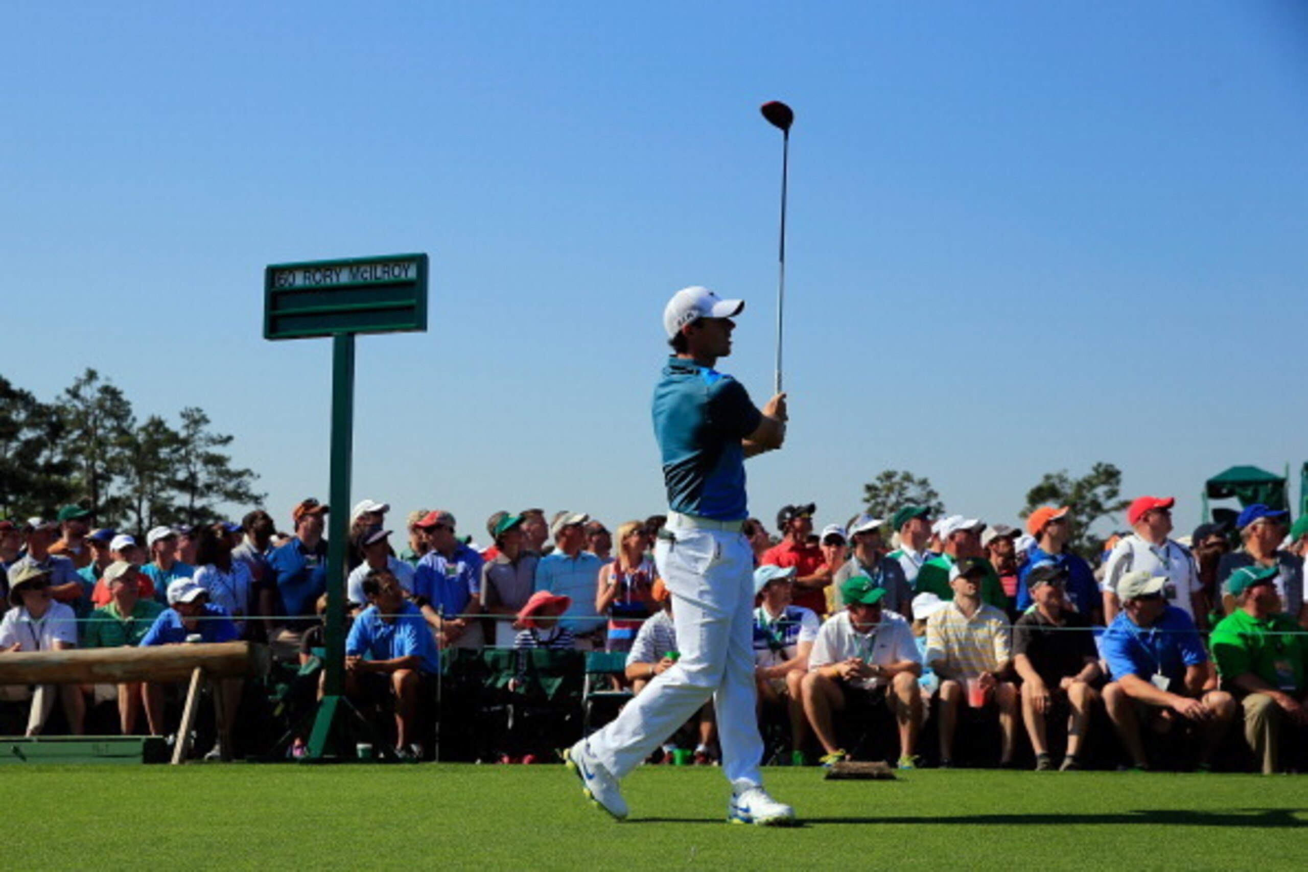 AUGUSTA, GA - APRIL 12:  Rory McIlroy of Northern Ireland hits his tee shot on the first hole during the third round of the 2014 Masters Tournament at Augusta National Golf Club on April 12, 2014 in Augusta, Georgia.  (Photo by Rob Carr/Getty Images)