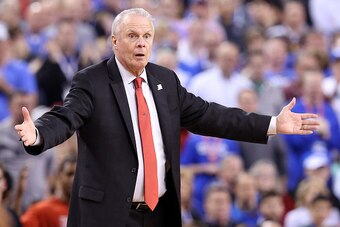 INDIANAPOLIS, IN - APRIL 04:  Head coach Bo Ryan of the Wisconsin Badgers reacts in the second half against the Kentucky Wildcats during the NCAA Men's Final Four Semifinal at Lucas Oil Stadium on April 4, 2015 in Indianapolis, Indiana.  (Photo by Andy Ly