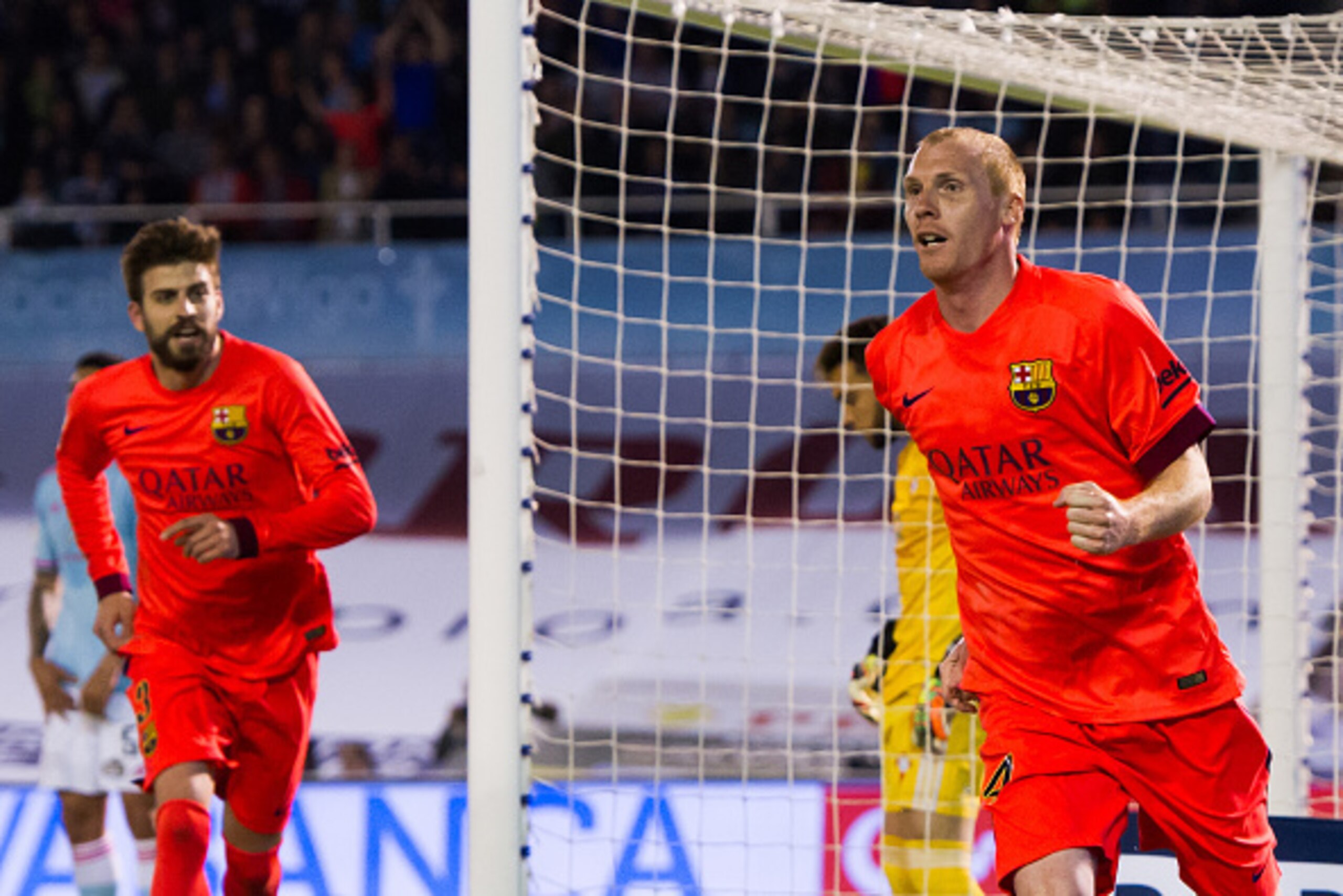 VIGO, SPAIN - APRIL 05: Jeremy Mathieu of FC Barcelona celebrates after scoring the opening goal during the La Liga match between Celta Vigo and FC Barcelona at Estadio Balaidos on April 5, 2015 in Vigo, Spain. (Photo by Alex Caparros/Getty Images) VIGO, SPAIN - APRIL 05: Jeremy Mathieu of FC Barcelona celebrates after scoring the opening goal during the La Liga match between Celta Vigo and FC Barcelona at Estadio Balaidos on April 5, 2015 in Vigo, Spain. (Photo by Alex Caparros/Getty Images)