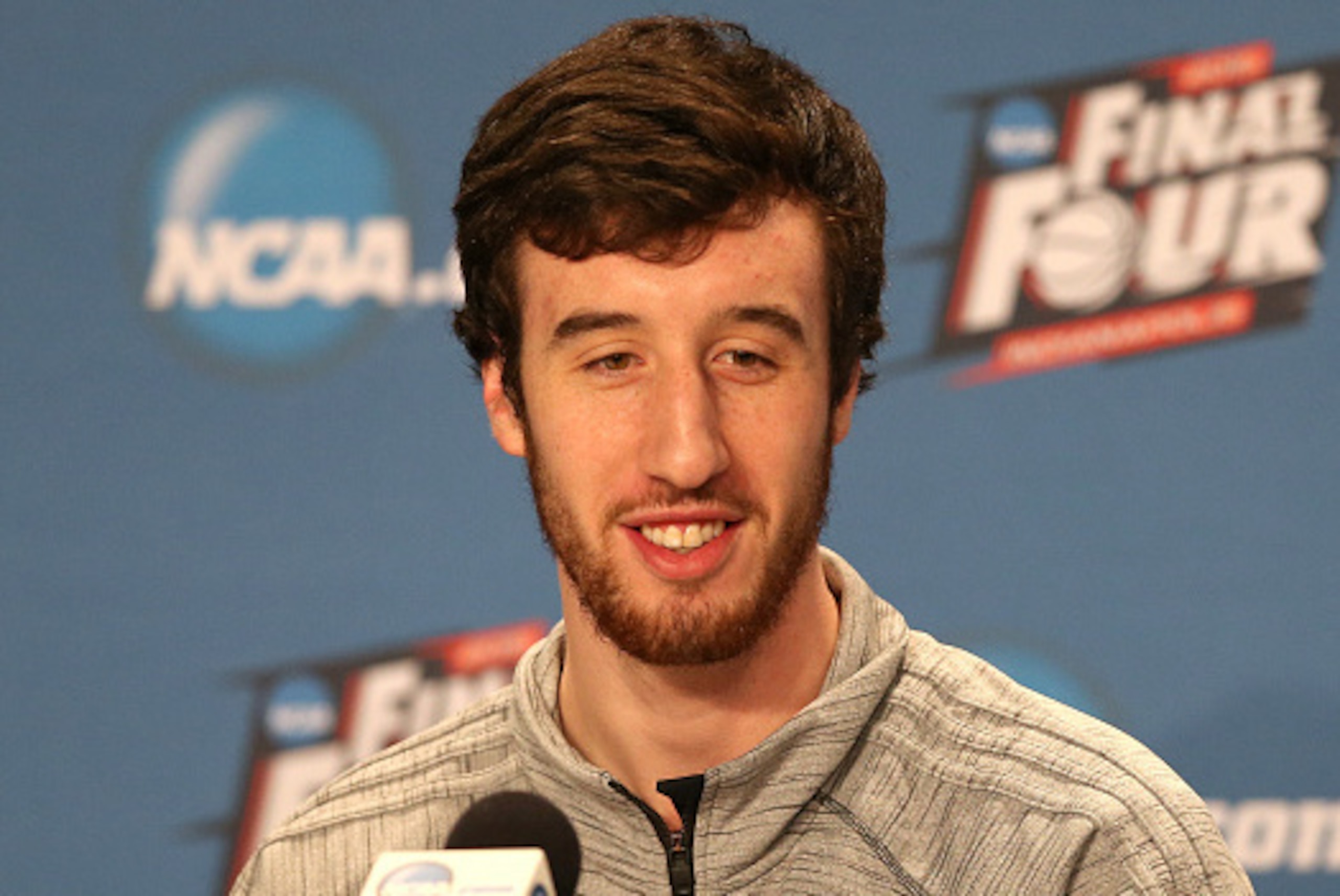 INDIANAPOLIS, IN - APRIL 02:  Frank Kaminsky of the Wisconsin Badgers addresses the media during a press conference before the 2015 NCAA Men's Final Four at Lucas Oil Stadium on April 2, 2015 in Indianapolis, Indiana.  (Photo by Streeter Lecka/Getty Image