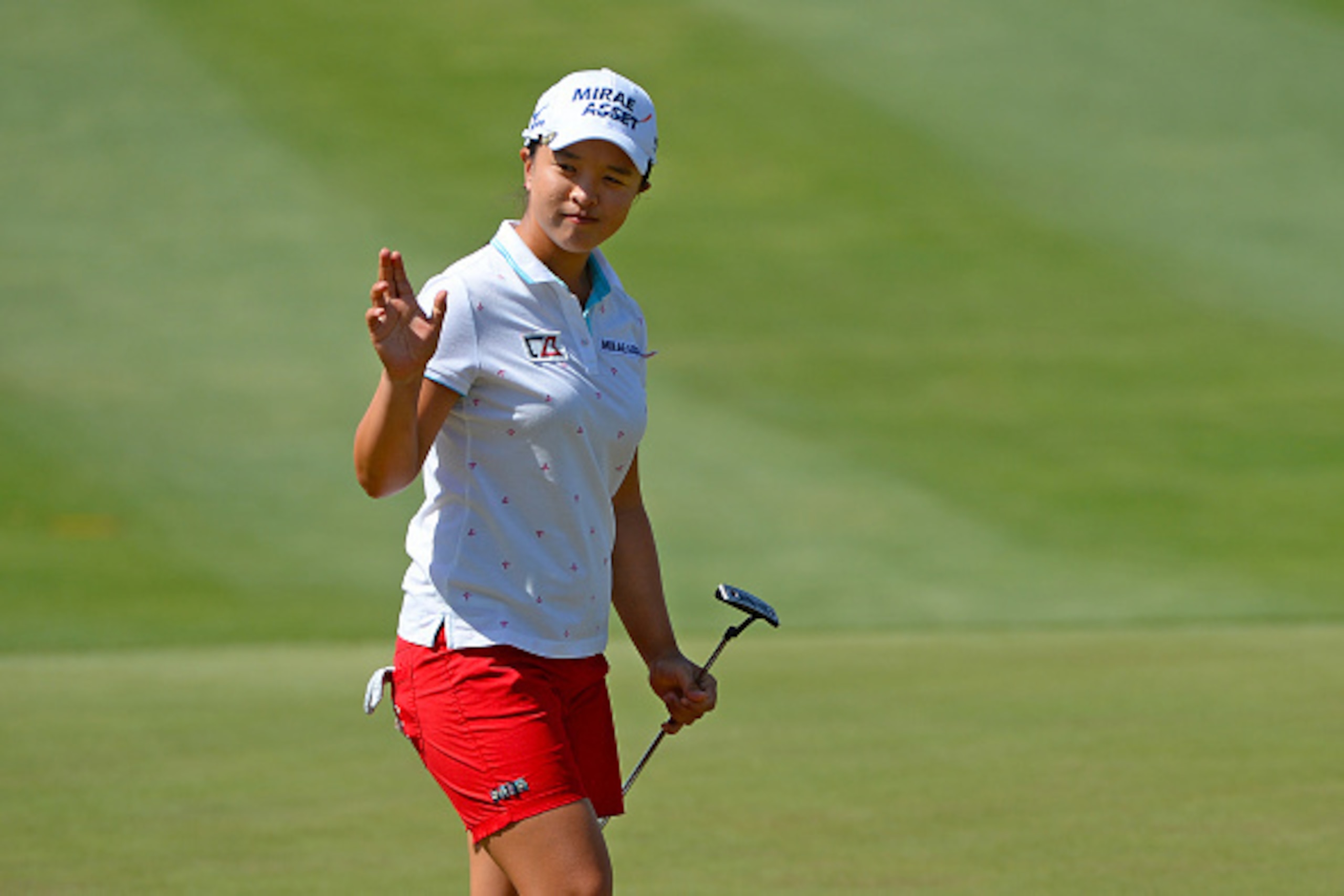 RANCHO MIRAGE, CA - APRIL 05: Sei Young Kim of South Korea celebrates a birdie putt on the second hole during the final round of the ANA Inspiration on the Dinah Shore Tournament Course at Mission Hills Country Club on April 5, 2015 in Rancho Mirage, Cali