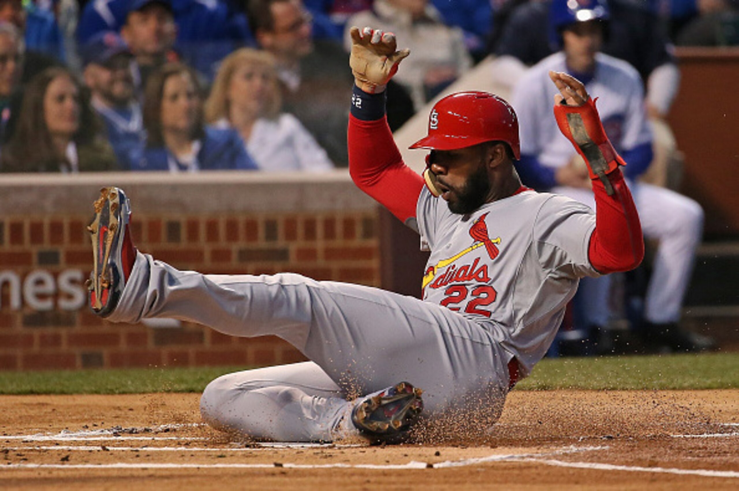 CHICAGO, IL - APRIL 05:  Jason Heyward #22 of the St. Louis Cardinals scores a run in the first inning against the Chicago Cubs during the Opening Night game at Wrigley Field on April 5, 2015 in Chicago, Illinois.  (Photo by Jonathan Daniel/Getty Images)